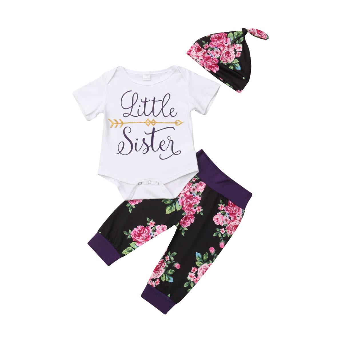 Big Sister Little Sister Matching Outfit Set - Cute Shirt/Bodysuit + Floral Pants + Headband/Hat - Pregnancy Announcement Clothes for Toddlers & Newborns - Perfect for Family Photos, Gender Reveal & Sibling Bonding Moments