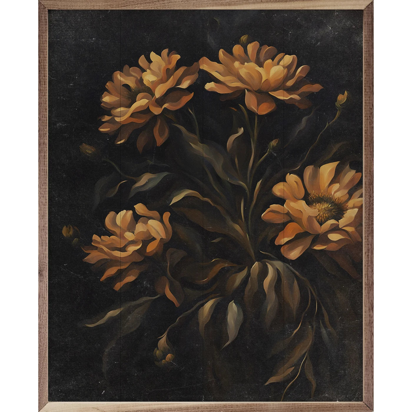 Dark Orange Floral Wood Framed Wall Art Print - Vintage Botanical Decor for Living Room, Bedroom & Office