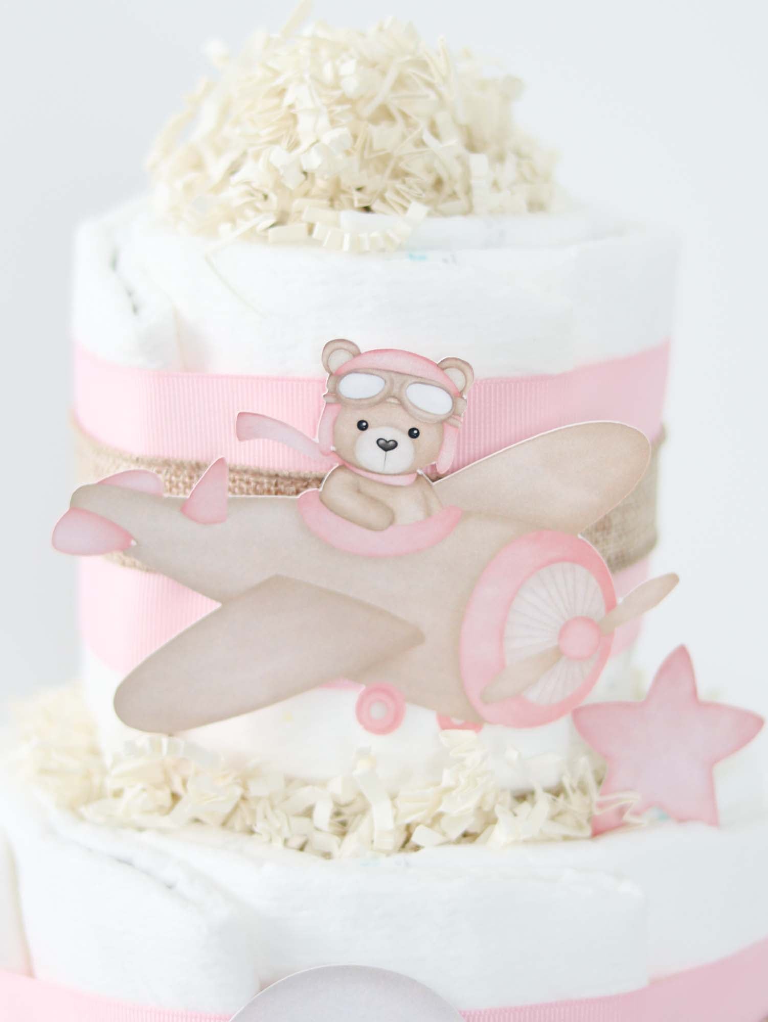 Pink Teddy Bear Diaper Cake Gift Set - Baby Shower, Newborn Celebration, Gender Reveal Party Decor - SKU: DCBG1007