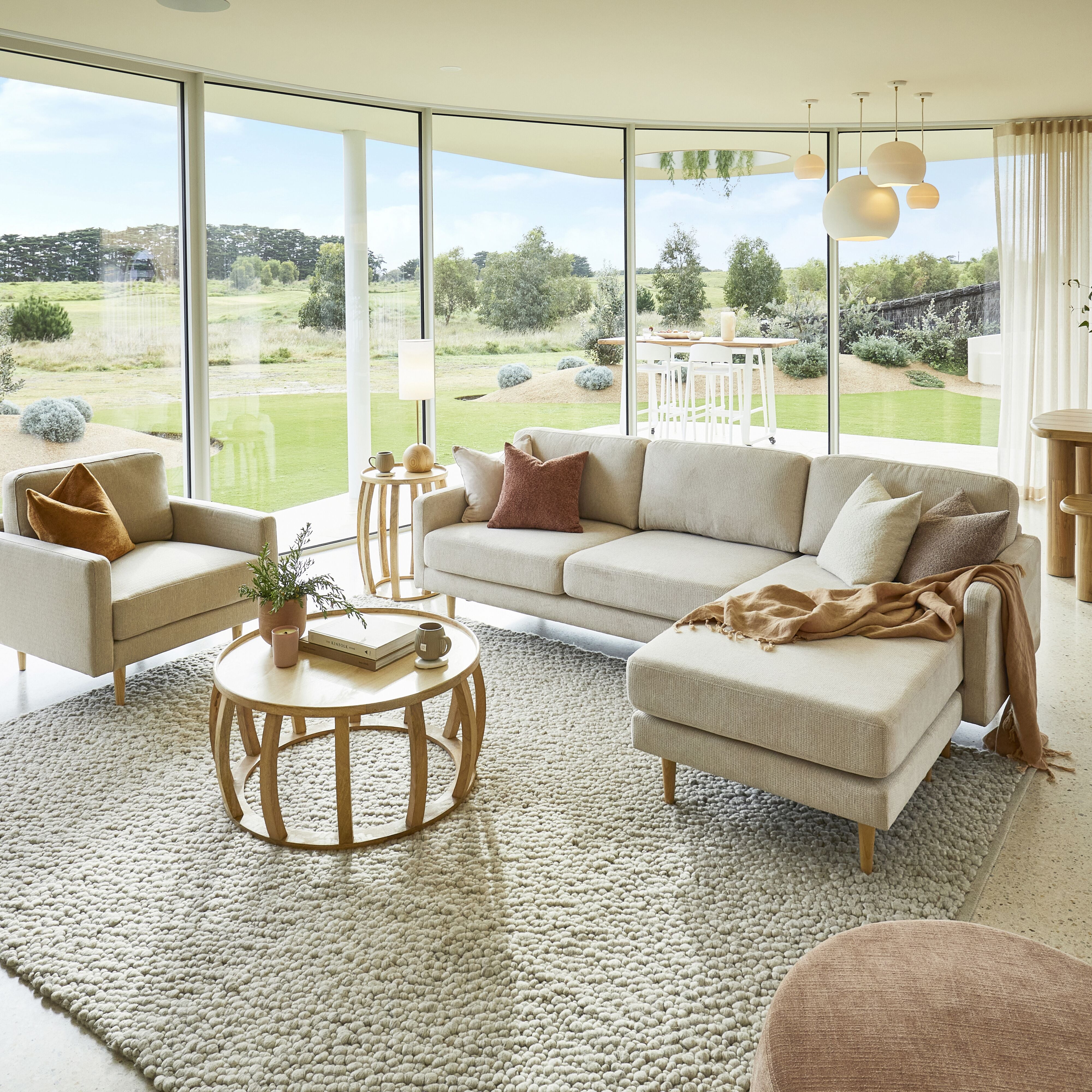 Boden 3-Seater Sofa with Reversible Chaise - Sorrento Almond Fabric Upholstered Couch for Living Room, Lounge & Family Room Comfortable Seating