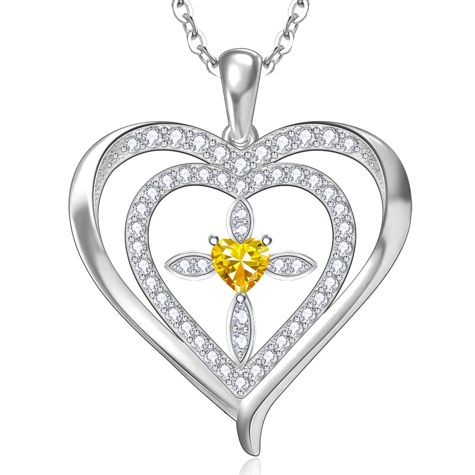 RIVIKO 925 Sterling Silver Cross Birthstone Necklace for Women - Elegant Heart Pendant Necklace, Trendy Anniversary Jewelry & Birthday Gift for Wife, Mother, Friend | Perfect for Christmas, Valentine's Day & Special Occasions