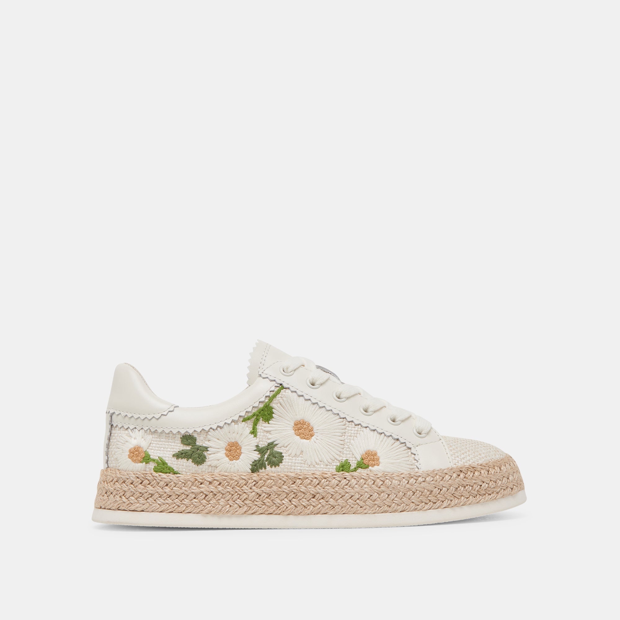 AZALIA Women's White Floral Raffia Sneakers - Comfortable Casual Shoes for Summer, Beach, and Outdoor Activities