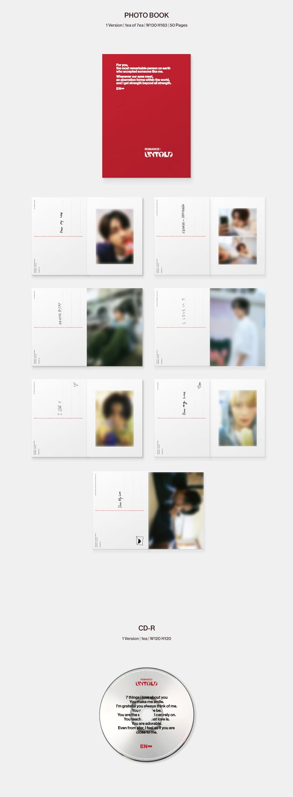 ENHYPEN ROMANCE : UNTOLD 2nd Full Album Standard 3 Versions + ENGENE 7 Versions Set - Kpop Merchandise | DHL Express Shipping | Perfect for Kpop Fans Collection & Gift Giving