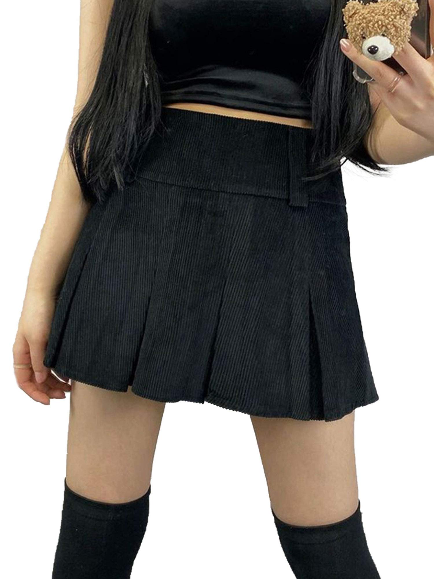 Vintage Corduroy High Waist Mini Skirt for Women - A-Line Ruffle Solid Basic Skirt | Retro Streetwear Fashion | Perfect for Fall Outfits, Casual Wear & Date Nights