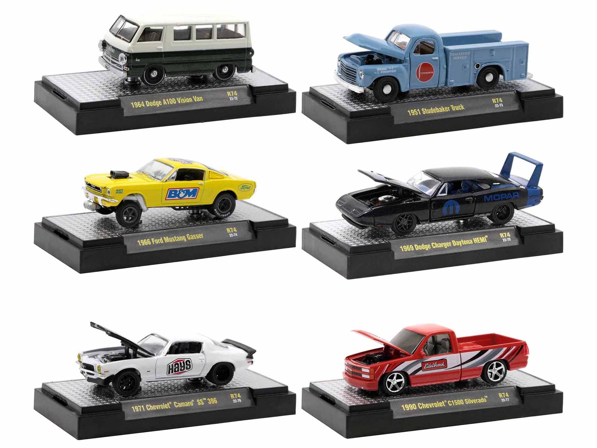 M2 Machines 1/64 Scale Diecast Model Cars - Auto Thentics 6-Piece Limited Edition Set (Only 8250 Made Worldwide) - Collectible Display Case Cars for Car Enthusiasts & Model Collectors - Perfect for Home Decor, Office Display, and Gift Giving