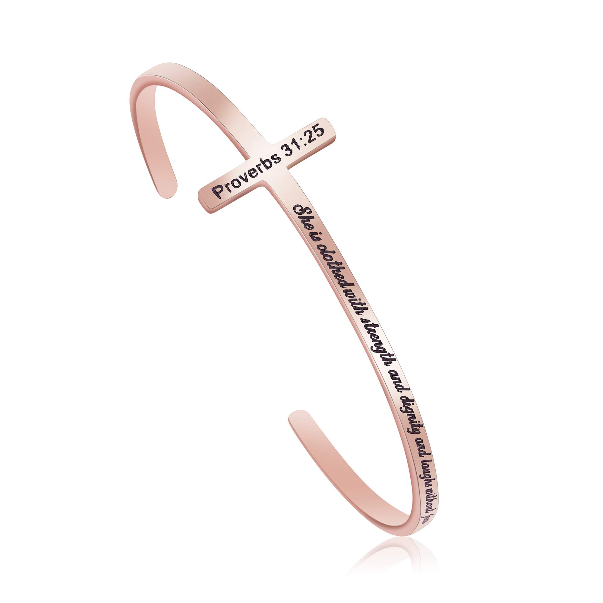 Rose Gold Christian Cross Bracelet for Women - Baptism, Birthday & Christmas Gift