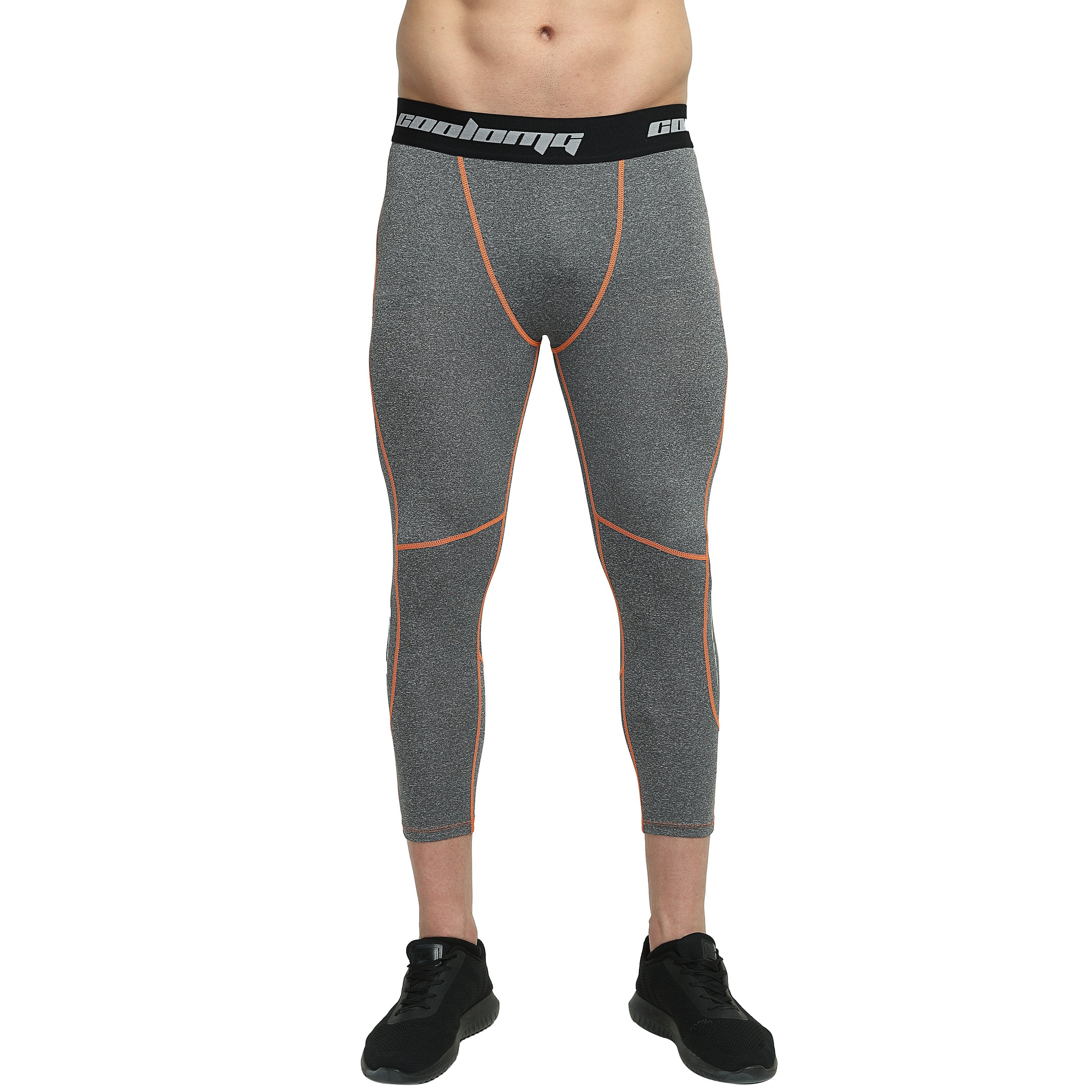 Gray 3/4 Tights Pants for Youth & Men - Athletic Compression Leggings for Running, Workout & Sports - Comfortable Stretchable Activewear for Gym & Training