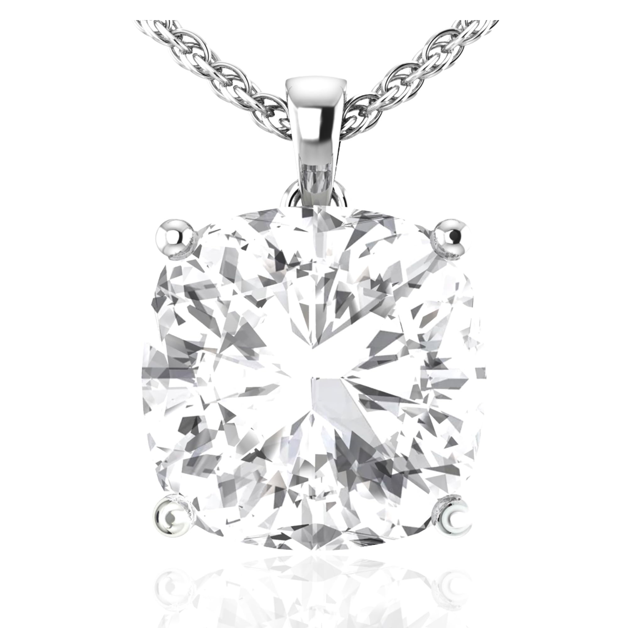 14K White & Yellow Gold Birthstone Pendant Necklace for Women - Sparkling Cushion Cut Gemstone on Sterling Silver Chain - Elegant Fine Jewelry Gift for Birthday, Anniversary & Special Occasions
