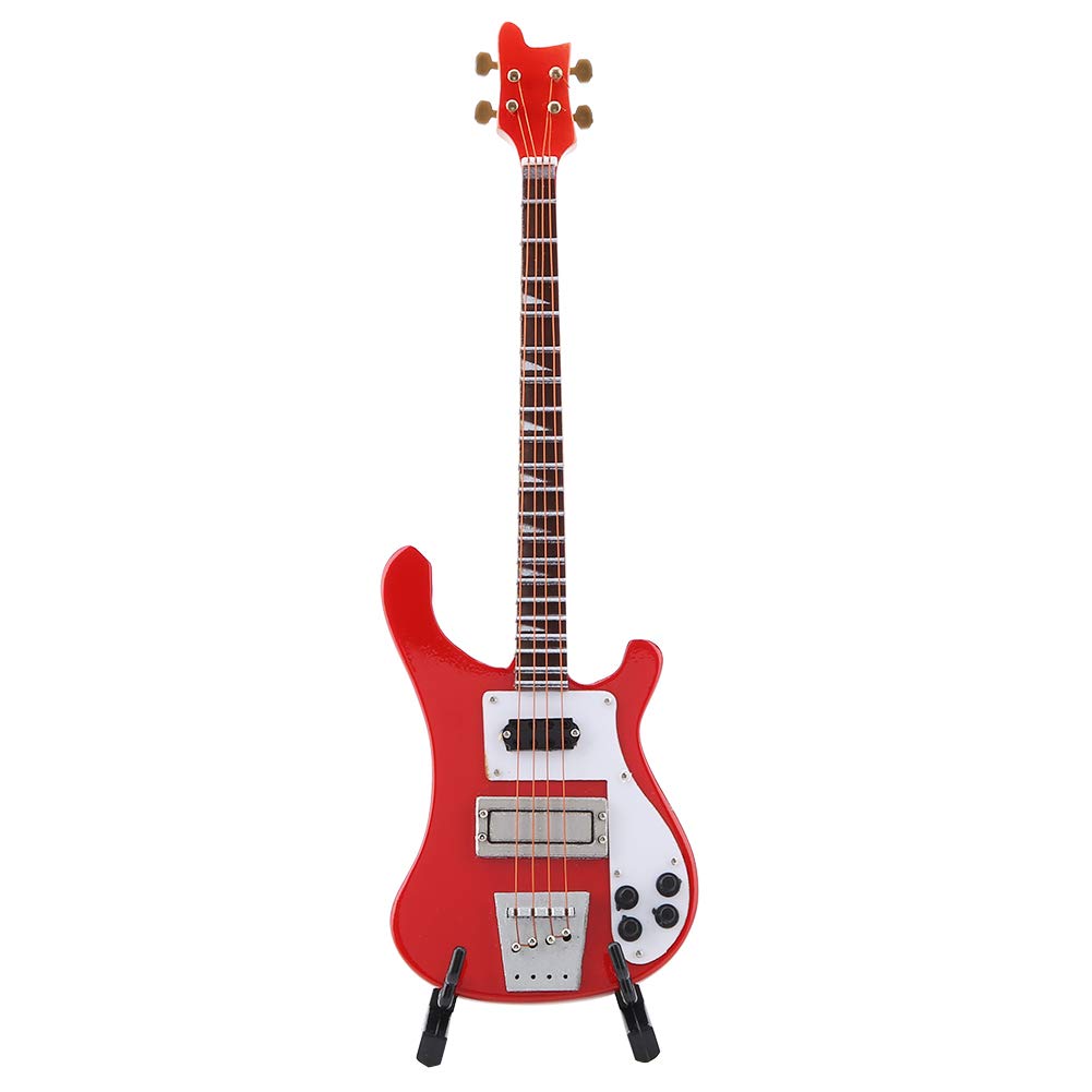 CHICIRIS Mini Electric Bass Guitar Replica - 1:4 Scale Red Guitar Model for Office Desk Decor, Music Lover Gift, Festival & Home Decoration - Perfect for Musician Collectors, Birthday Presents and Rock-Themed Parties