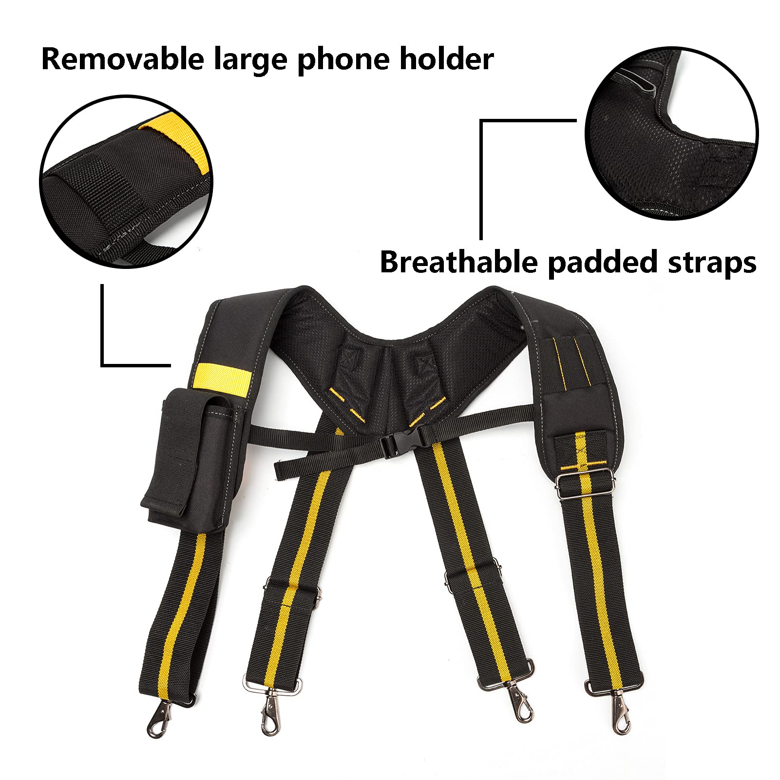 Heavy Duty Tool Belt with Pencil Slot & Phone Holder - Adjustable Work Suspender for Electricians, Construction & DIY Projects - Ideal for Job Sites, Home Repairs & Professional Use