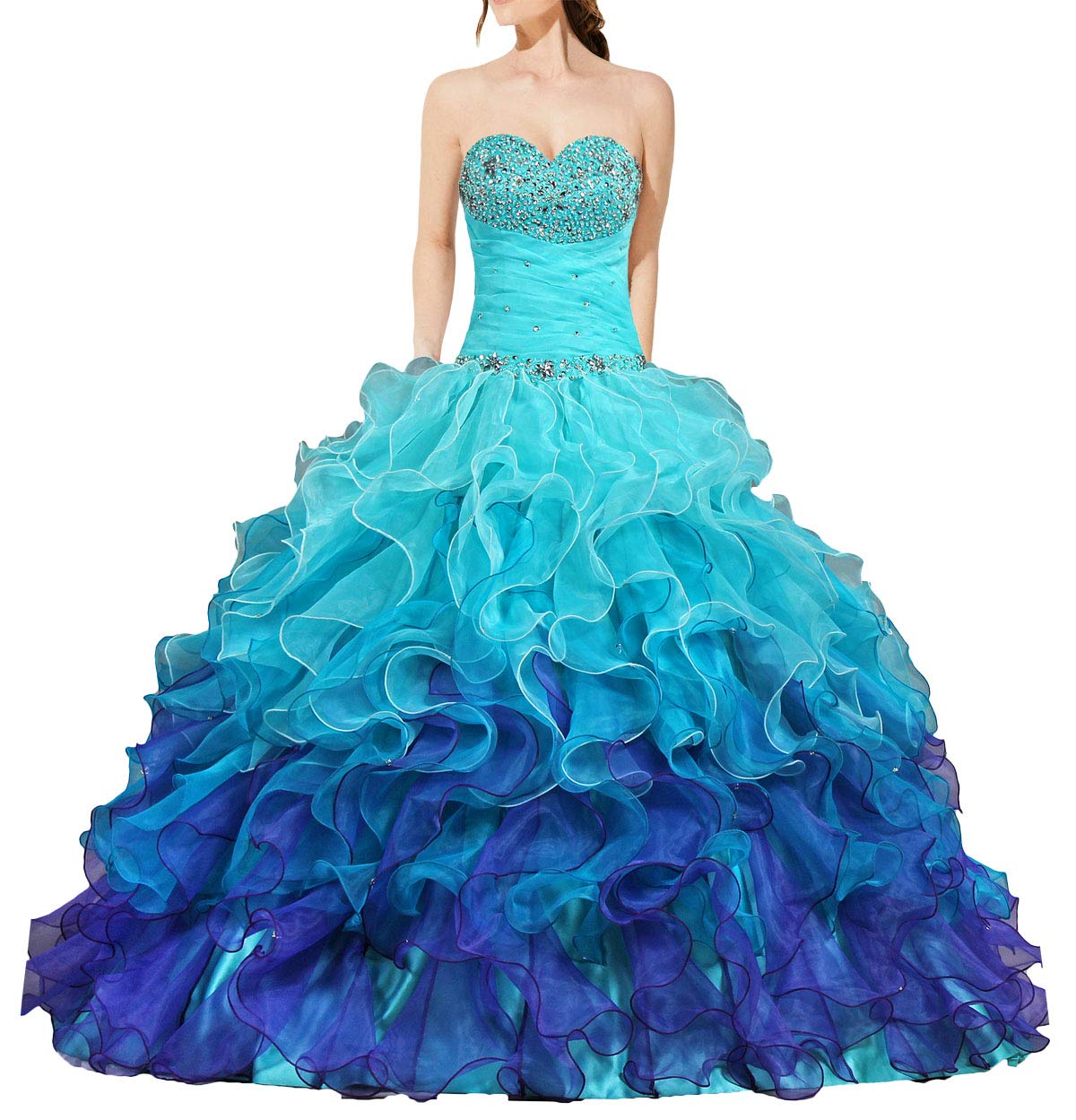 Elegant Strapless Rainbow Quinceañera Dress with Ruffles - Women's Prom Gown for Sweet 16, Homecoming & Special Occasions