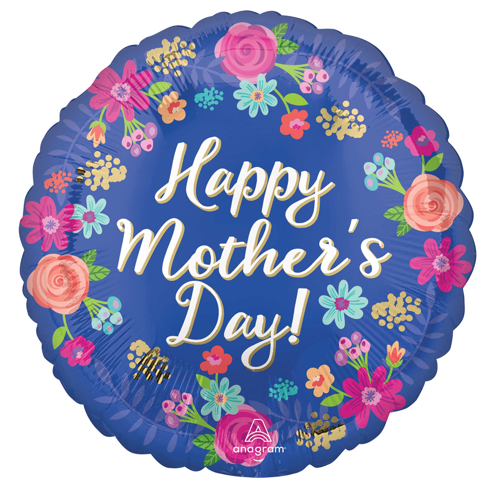 45cm Standard HX Happy Mother's Day Balloon with Floral Circle - Perfect for Birthday Parties, Baby Showers & Anniversary Celebrations