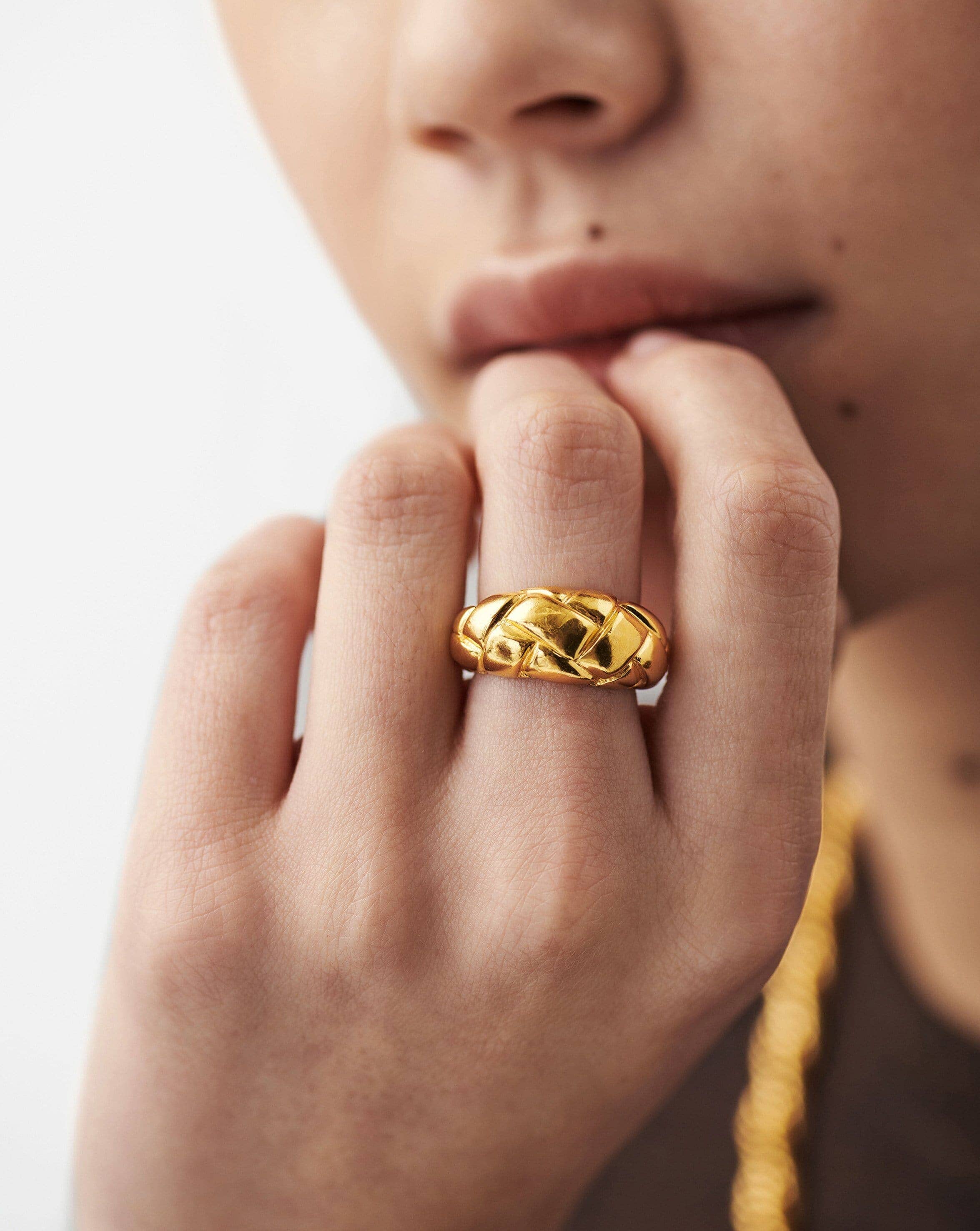Lucy Williams Dome Waffle Ring | 18k Gold Vermeil Stackable Ring for Women | Elegant Jewelry Gift for Birthday, Anniversary & Everyday Wear