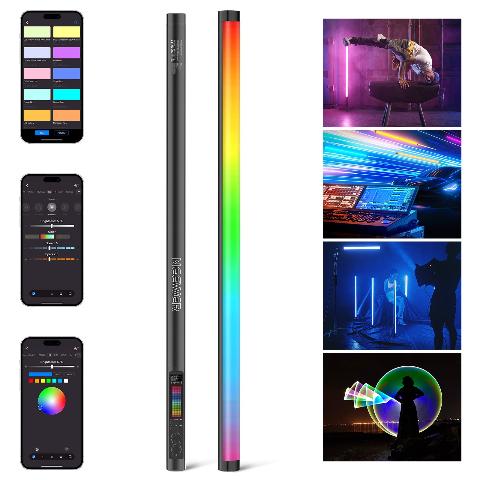 NEEWER TL90C 30W RGB LED Tube Light with APP, 2.4G & DMX Control - Perfect for YouTube Videos, Photography Lighting, and Studio Productions