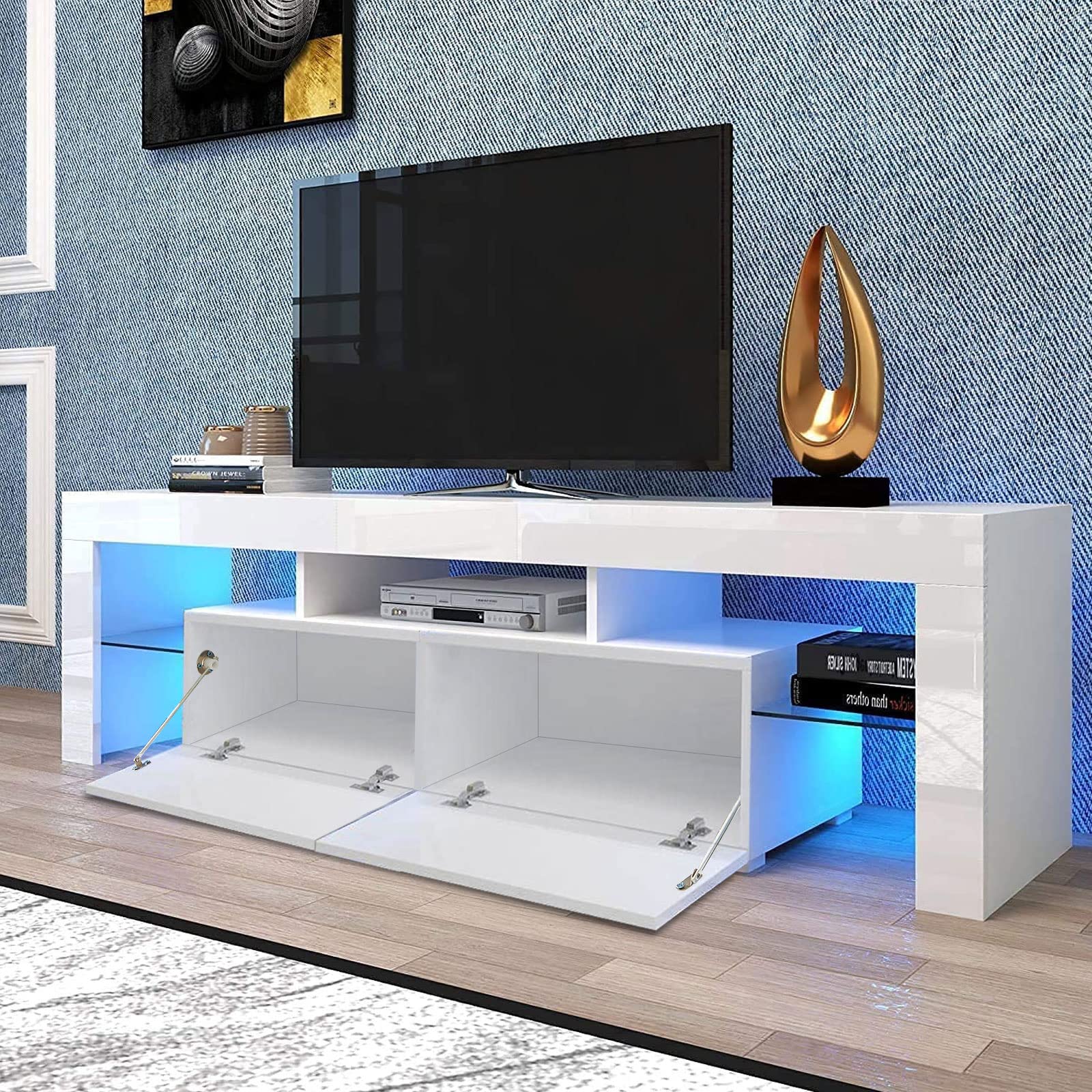 65 Inch TV Stand with LED Lights - 20 Color Effects, Modern Entertainment Center with Storage Drawers & Shelves, Perfect for Living Room, Home Theater & Gaming Setup
