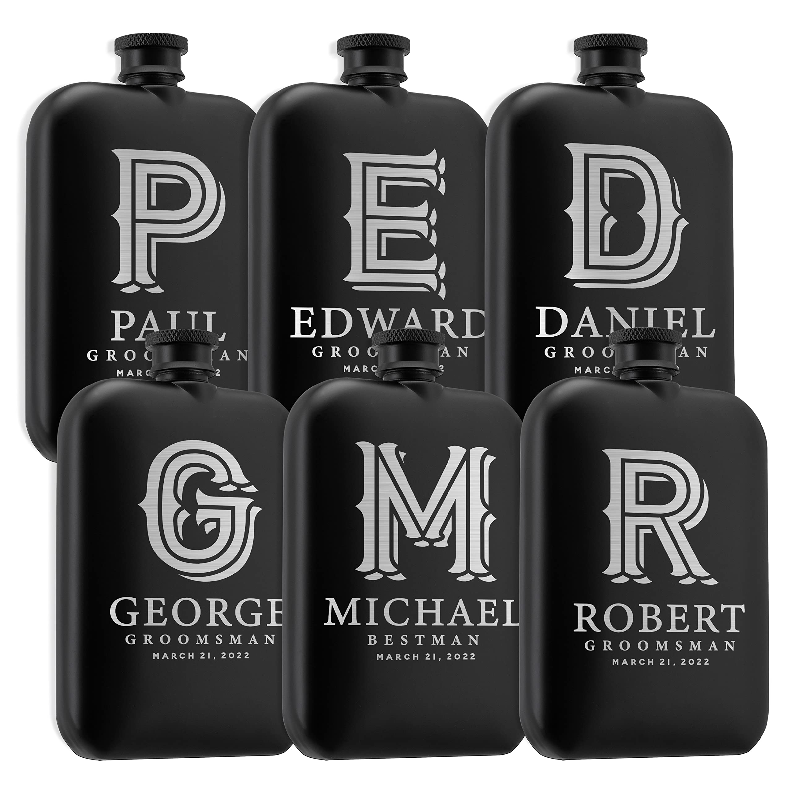 Personalized Groomsmen Flask Set of 6 - Engraved 6oz Stainless Steel Pocket Flask with Smooth Edges - Best Man Proposal Gift, Wedding Party Gifts for Groomsmen - Perfect for Bachelor Parties, Weddings & Special Celebrations
