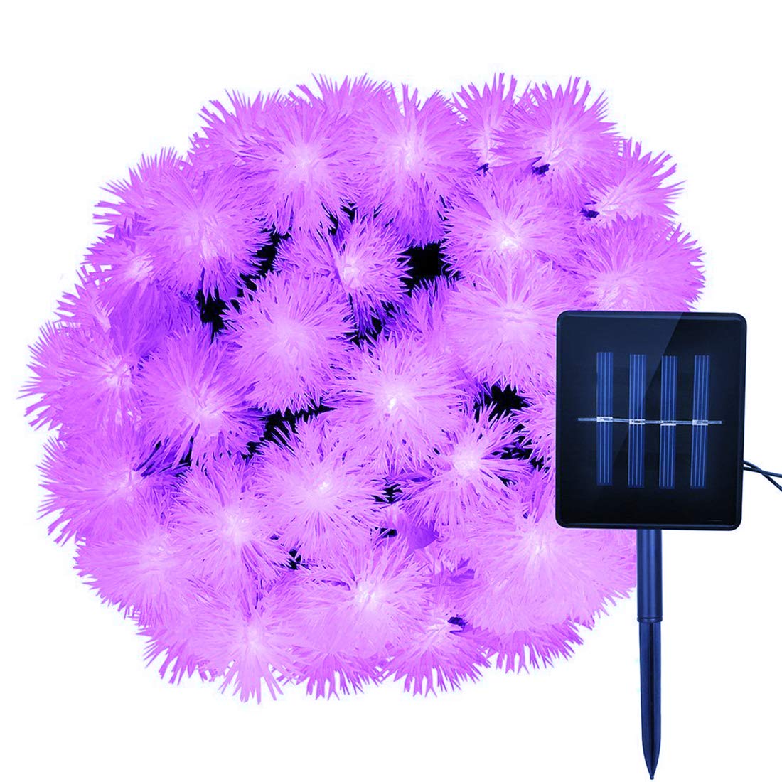 WONAFST 20FT 30LED Solar Powered Waterproof Dandelion Ball Fairy String Lights - Outdoor Solar Garden Lights for Patio, Camping, Wedding, Christmas Decor (Purple) | Perfect for Backyard, Party, Landscape Lighting