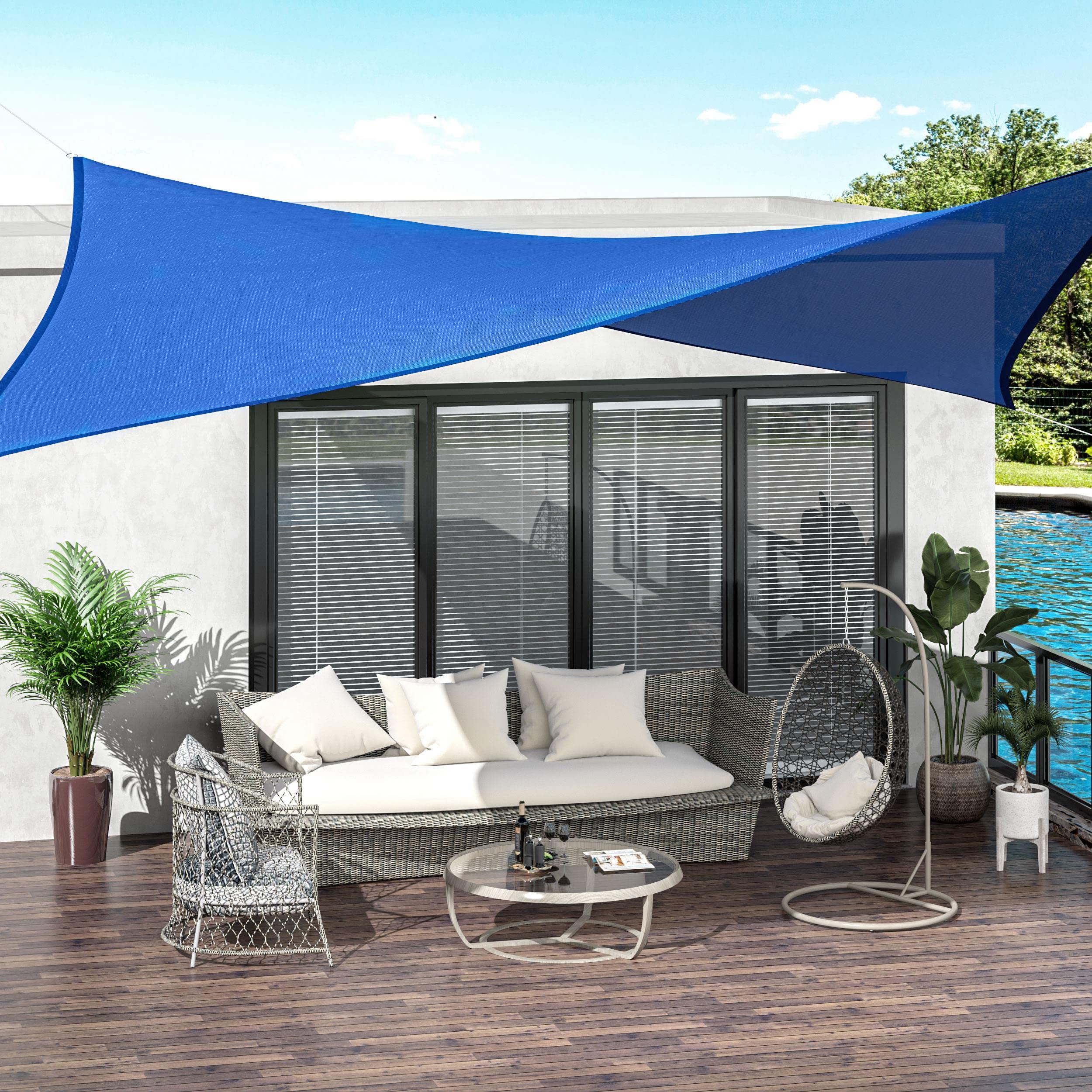 Outsunny 24' x 24' UV Resistant Sun Shade Sail Canopy - Outdoor Patio Deck Yard Cover with D-Rings & Rope - Perfect for Backyard, Poolside, and Garden Shade (Blue)