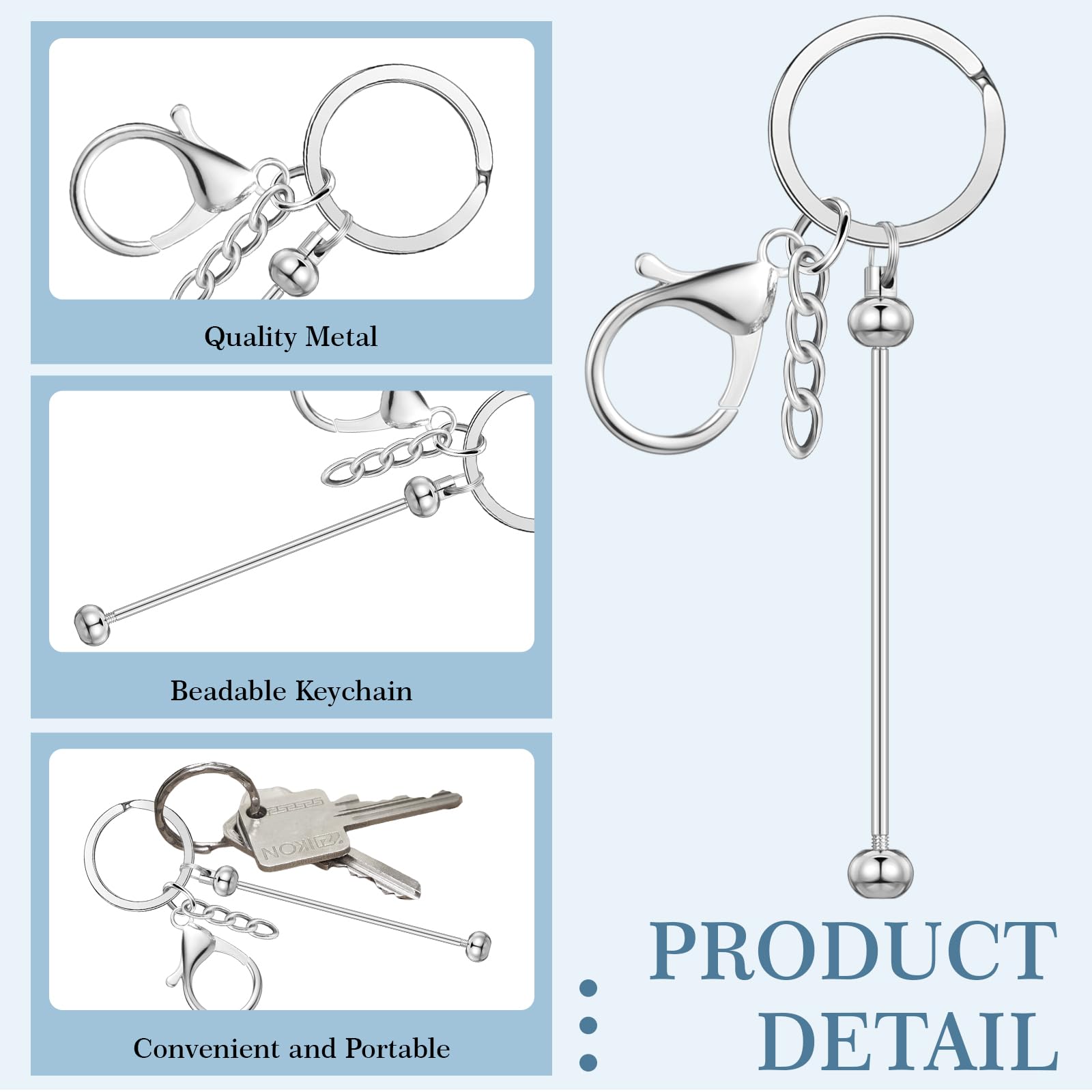 6 Pcs Beadable Keychain Blanks - DIY Metal Pendant Keychains for Jewelry Making, Craft Projects & Personalized Gifts - Perfect for DIY Enthusiasts, Party Favors and Handmade Accessories