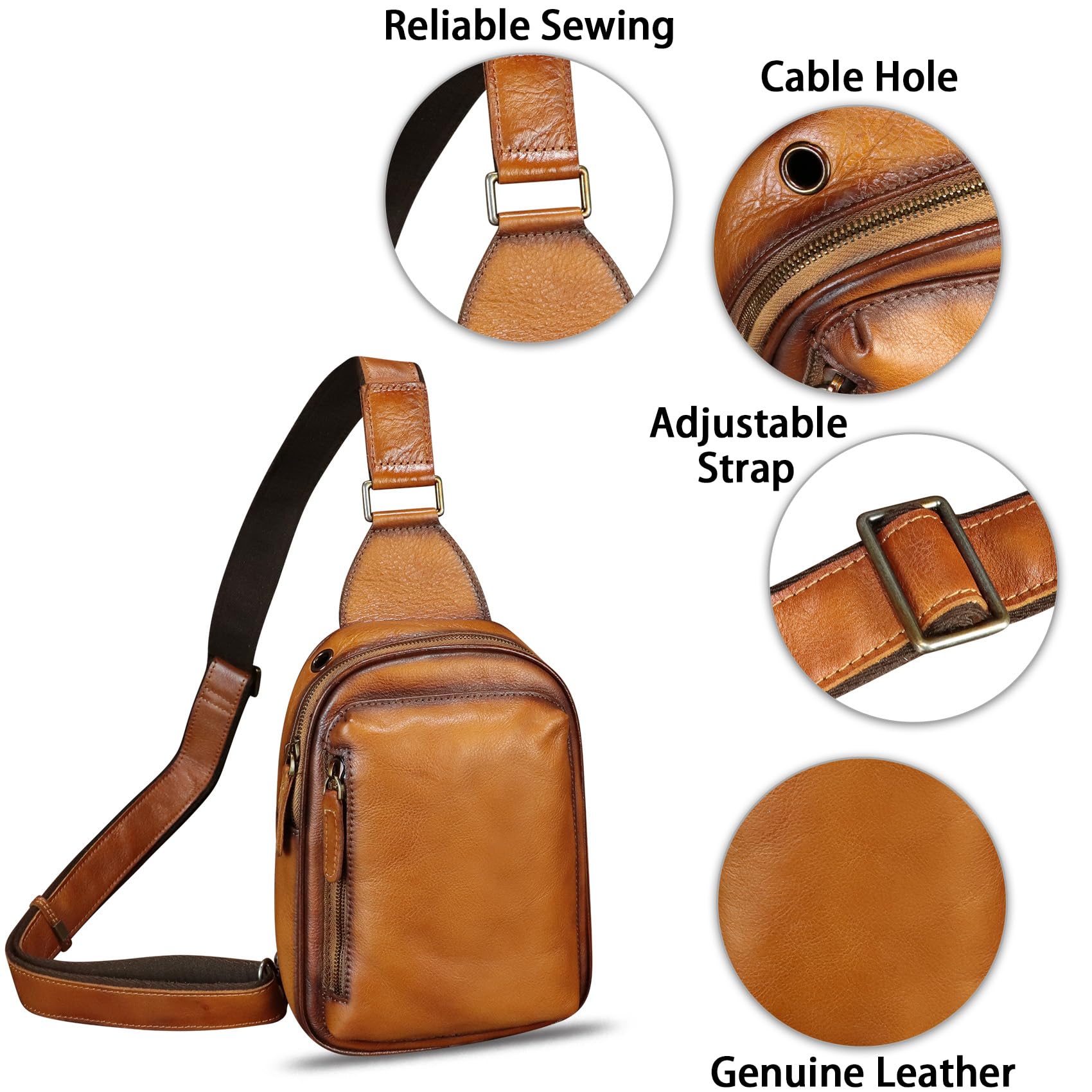 LRTO Genuine Leather Crossbody Sling Bag for Women & Men - Compact Chest Bag & Travel Backpack for Hiking, Sports, Gym, Work & Daily Use
