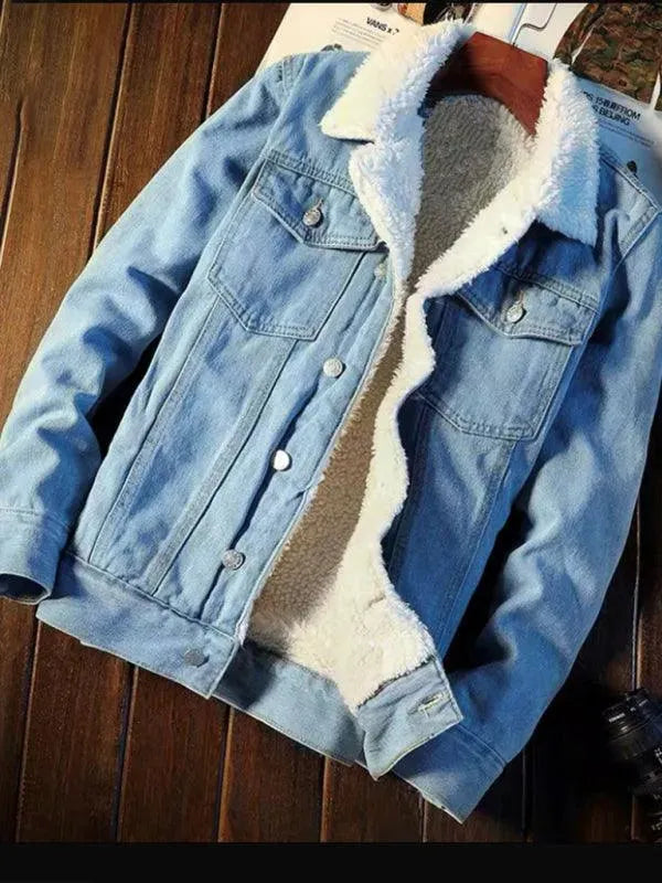 Men's Sherpa Lined Fleece Denim Jacket for Winter - Warm & Stylish Outerwear for Casual Wear & Outdoor Activities