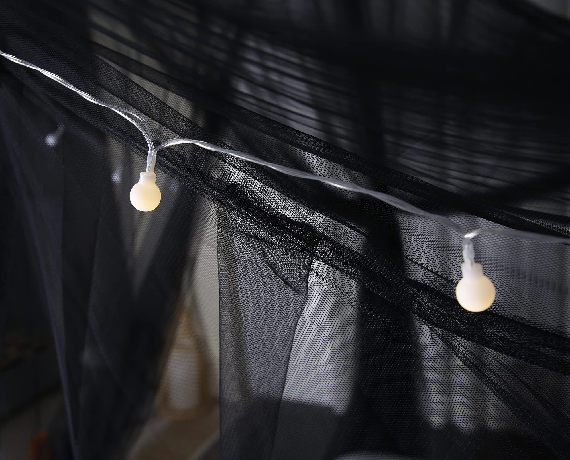Elegant Canopy Bed Curtains with Lights for Single Twin Bed - Gothic Room Decor & Romantic Ambiance