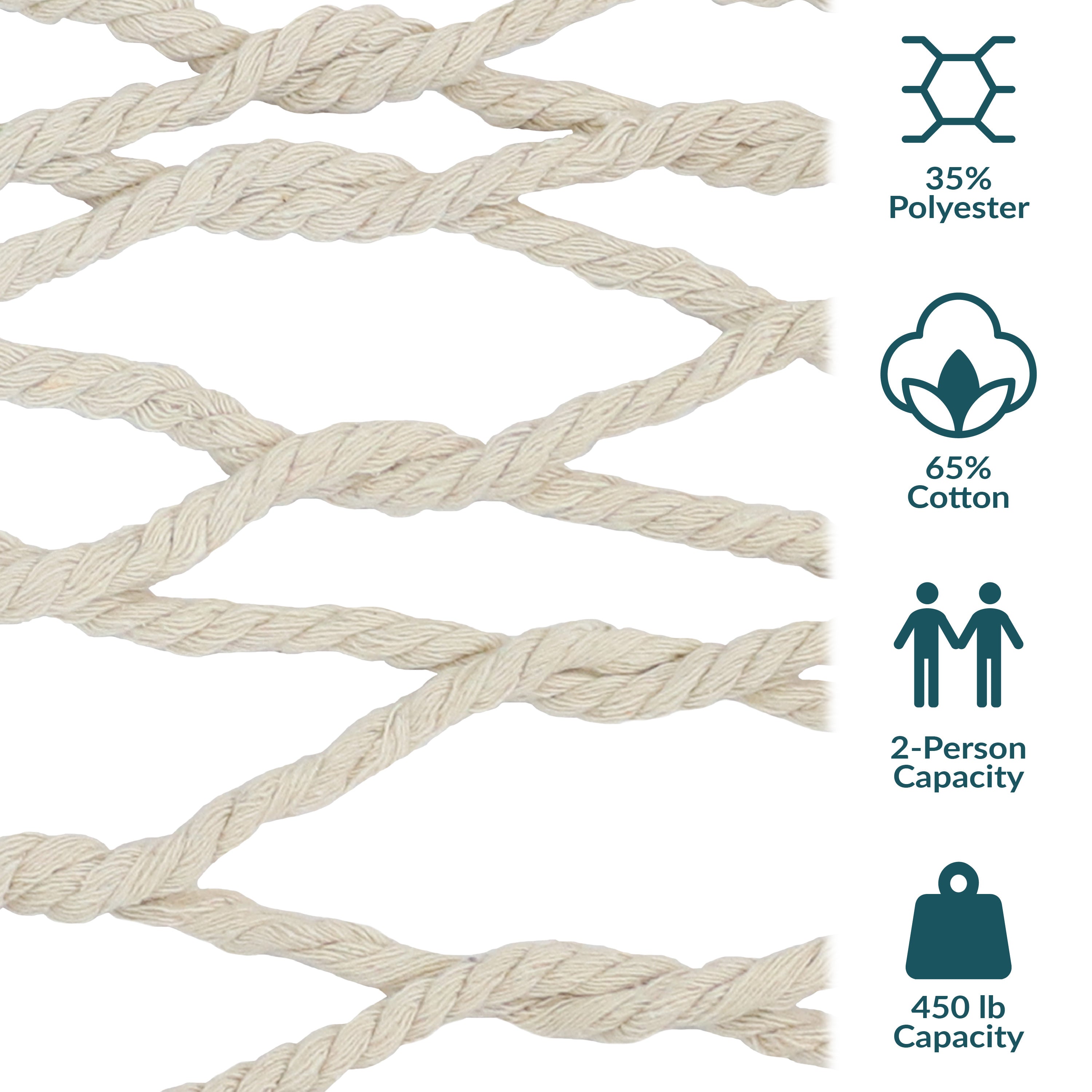 Sunnydaze Double Wide 2 Person Spreader Bar Rope Hammock - Outdoor Patio, Backyard, Beach & Garden Relaxation for Couples