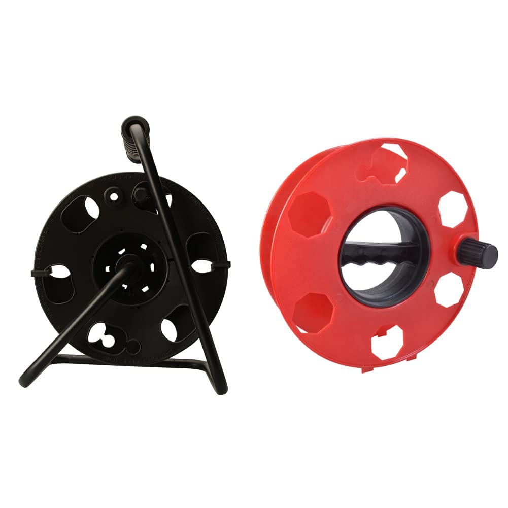 Heavy Duty Metal Extension Cord Reel Stand with Quick Snap Design - 100ft 14/3 Gauge Cord & 125ft Storage Wheel - Perfect for Workshops, Construction Sites & Outdoor Power Tool Use
