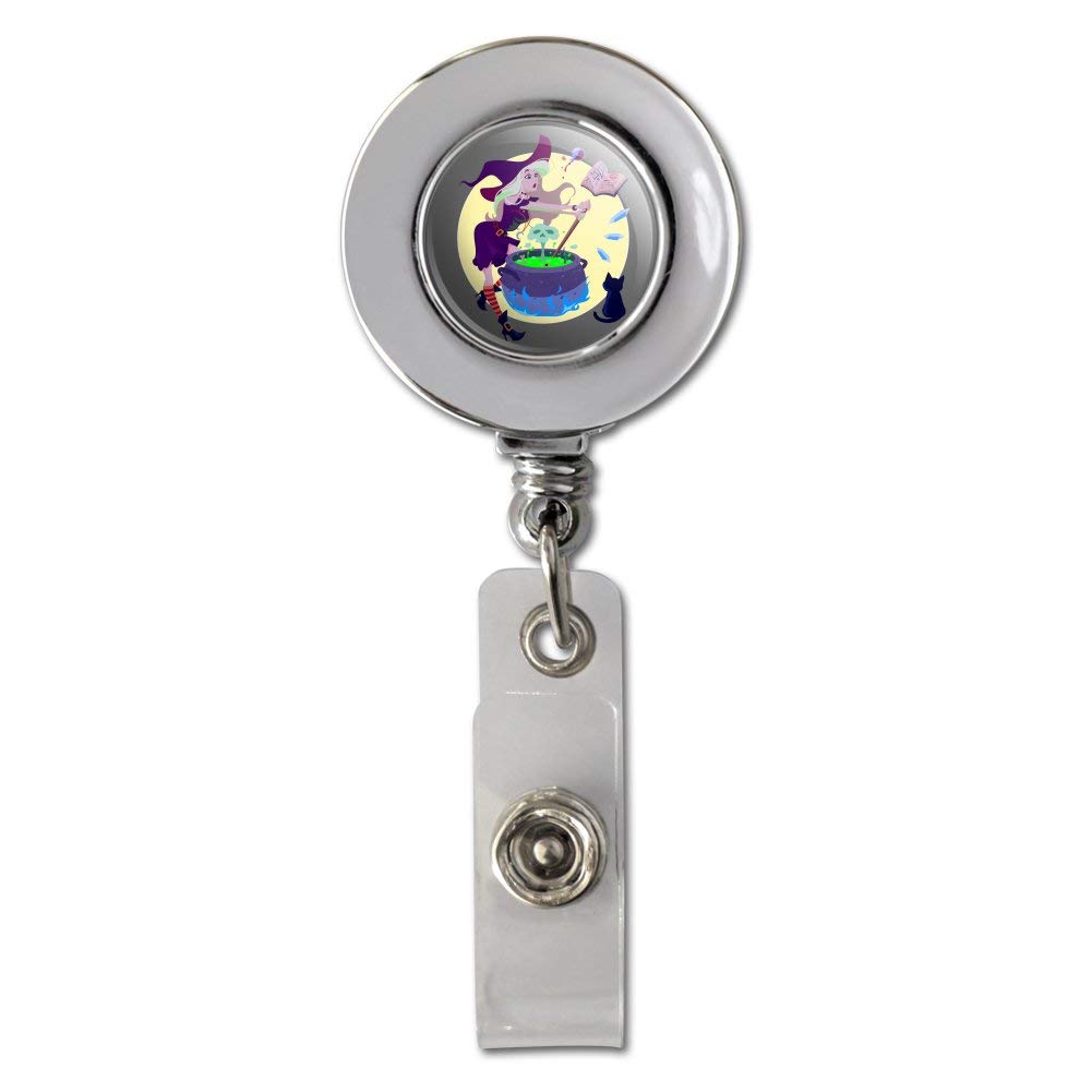 Little Witch Brewing Potions Retractable ID Badge Reel with Chrome Clip - Perfect for Halloween Costumes, Cosplay, and Office Security Access