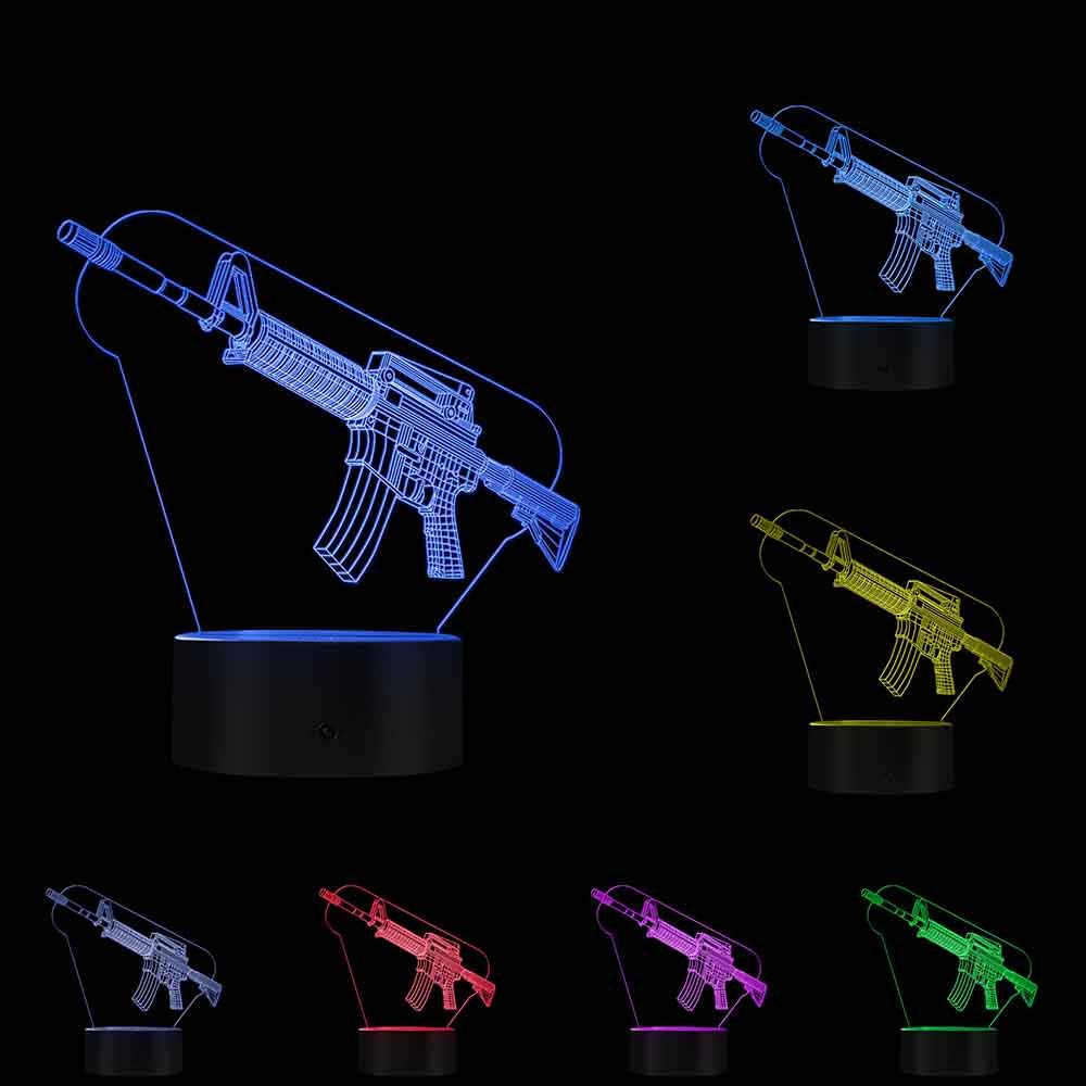 3D LED Gun Lamp - Military Weapon Night Light with Optical Illusion, Cool Cartoon Machine Gun Design - Perfect Gift for Gun Enthusiasts & Home/Office Decor