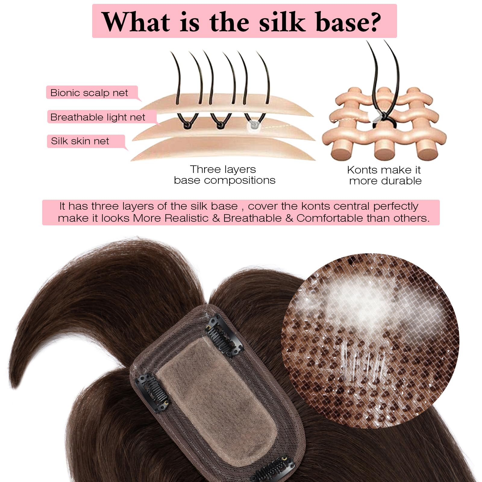 SEGO 100% Real Human Hair Toppers with Bangs - Silk Base 150% Density Clip-in Hair Topper (2.7”x5.1”) for Women with Thinning Hair, Hair Loss & Gray Coverage - Perfect for Daily Wear, Special Occasions & Hair Volume Enhancement