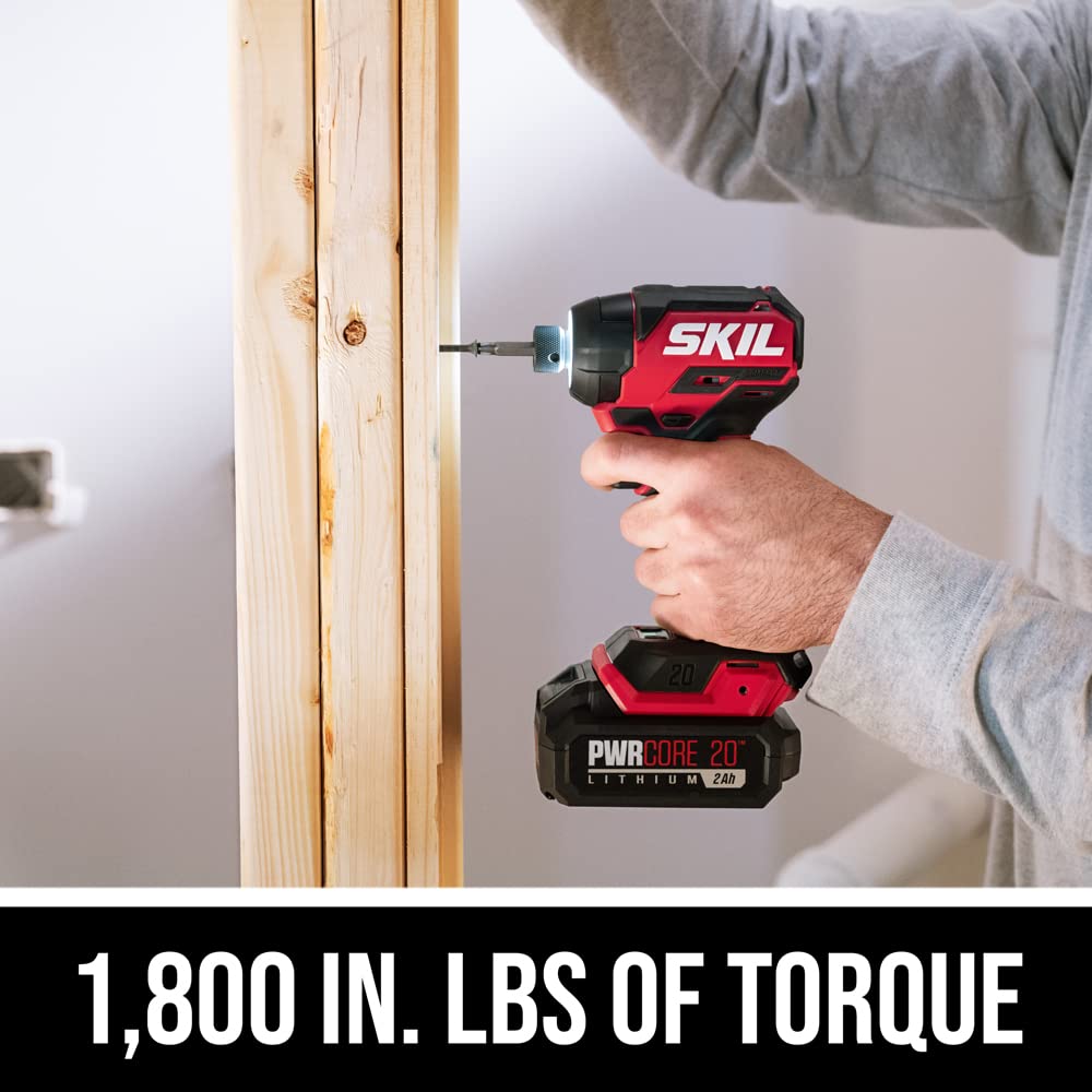 Skil PWR CORE 20 Brushless 20V Cordless Drill Driver & Impact Driver Kit with 2.0Ah Battery & Fast Charger (CB8437B-10) - Perfect for DIY Projects, Home Repairs, and Professional Construction Work