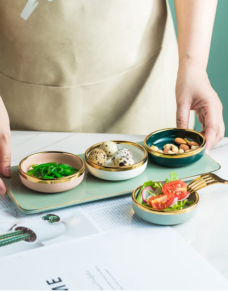 Elegant White Porcelain Side Dish Bowls - Matte Gold Trim, Set of 6 - Perfect for Soy Sauce, Seasonings & Dipping - Ideal for Sushi, Asian Cuisine & Dinner Parties