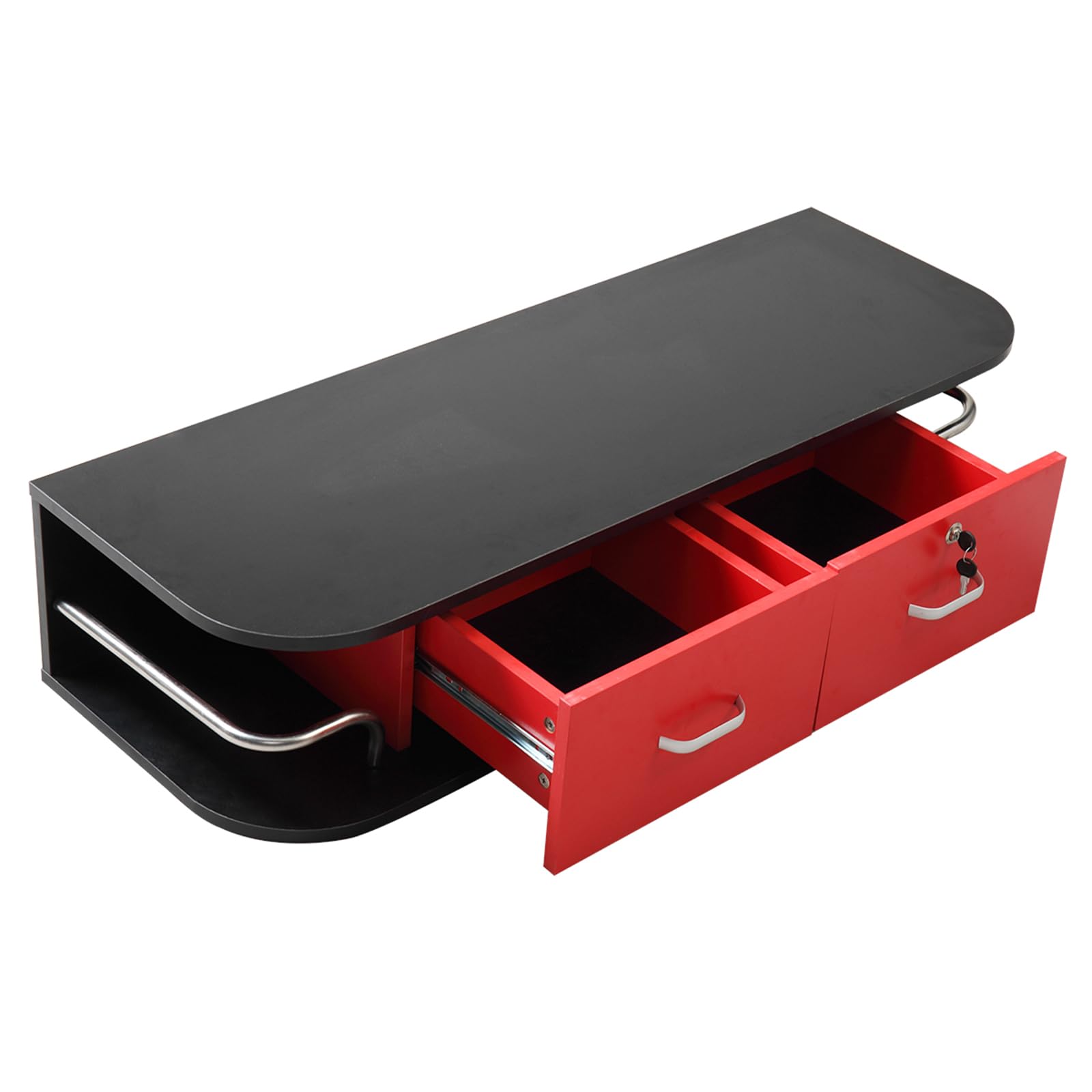 Gecheer Wall Mounted Barber Station with Locking Drawer - Professional Beauty Salon Styling Equipment in Black & Red - Perfect for Hair Styling, Makeup Application & Spa Treatments