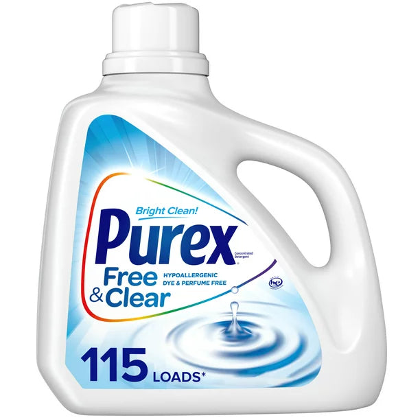 Purex Free & Clear Liquid Laundry Detergent - Hypoallergenic & Fragrance-Free 150oz (4 Pack) - Gentle on Sensitive Skin, Ideal for Babies & Allergy Sufferers - Perfect for HE & Standard Washing Machines