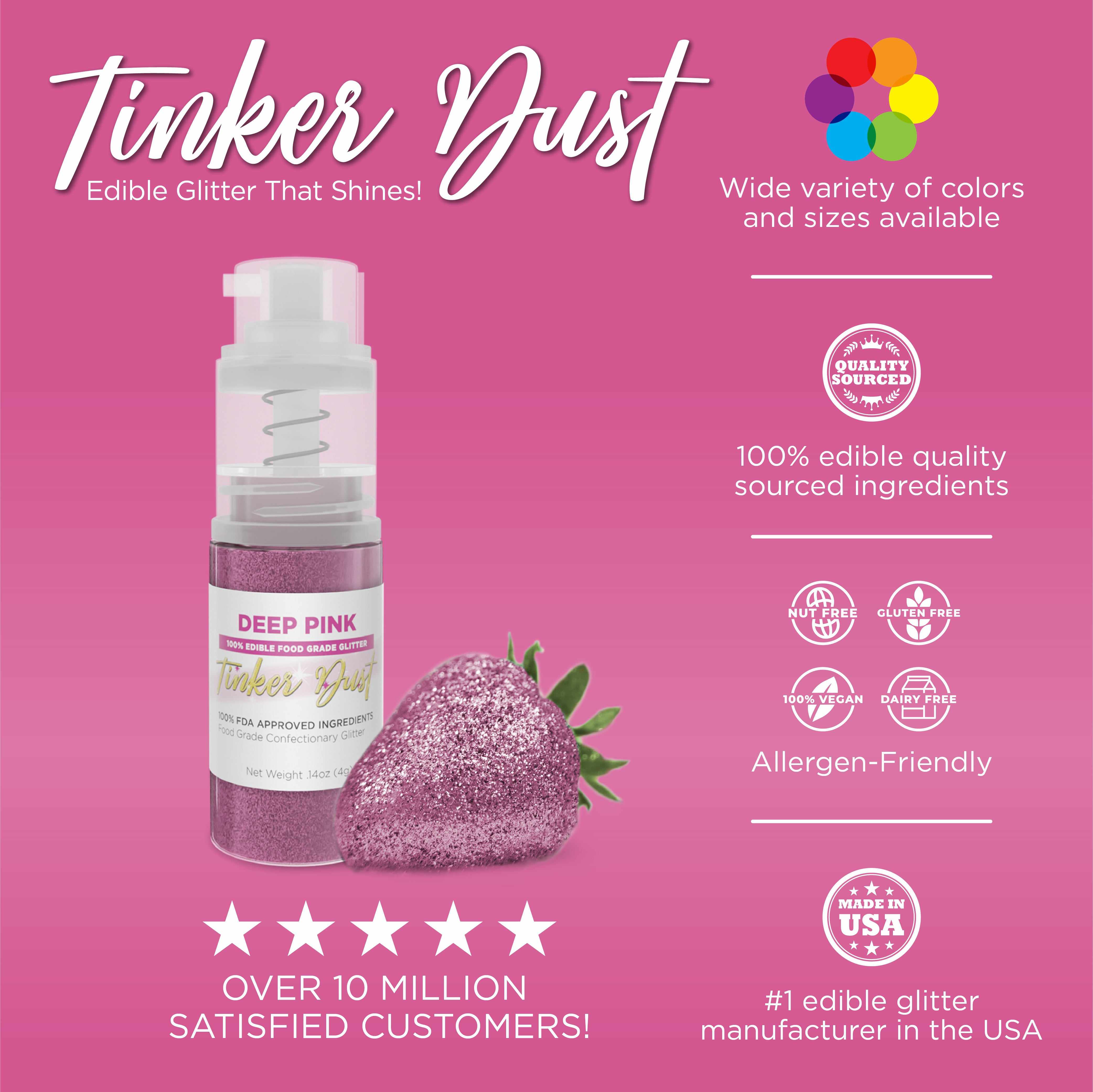 Deep Pink Edible Glitter Spray 4g Pump | Tinker Dust® | Perfect for Cake Decorating, Cupcake Toppers & DIY Crafts