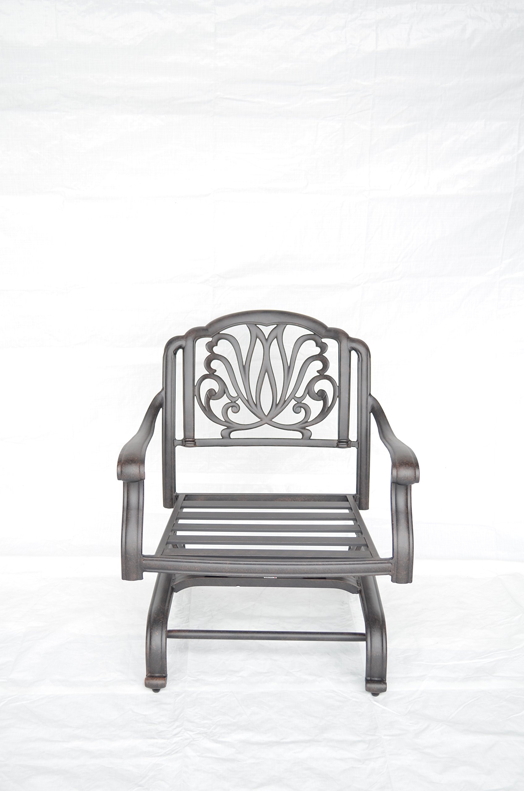 Elizabeth Outdoor Patio 4 Club Rocker Chairs with Spring Base - Cast Aluminum Dark Bronze (Walnut) - Perfect for Backyard, Garden, Poolside & Patio Relaxation