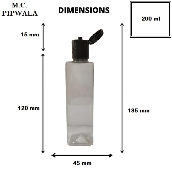 M.C. PIPWALA 200ml Empty Square Clear Plastic Bottles - 48 Pack, Leak Proof Travel Cosmetic Containers for Lotion, Shampoo, Essential Oils & DIY Beauty Products