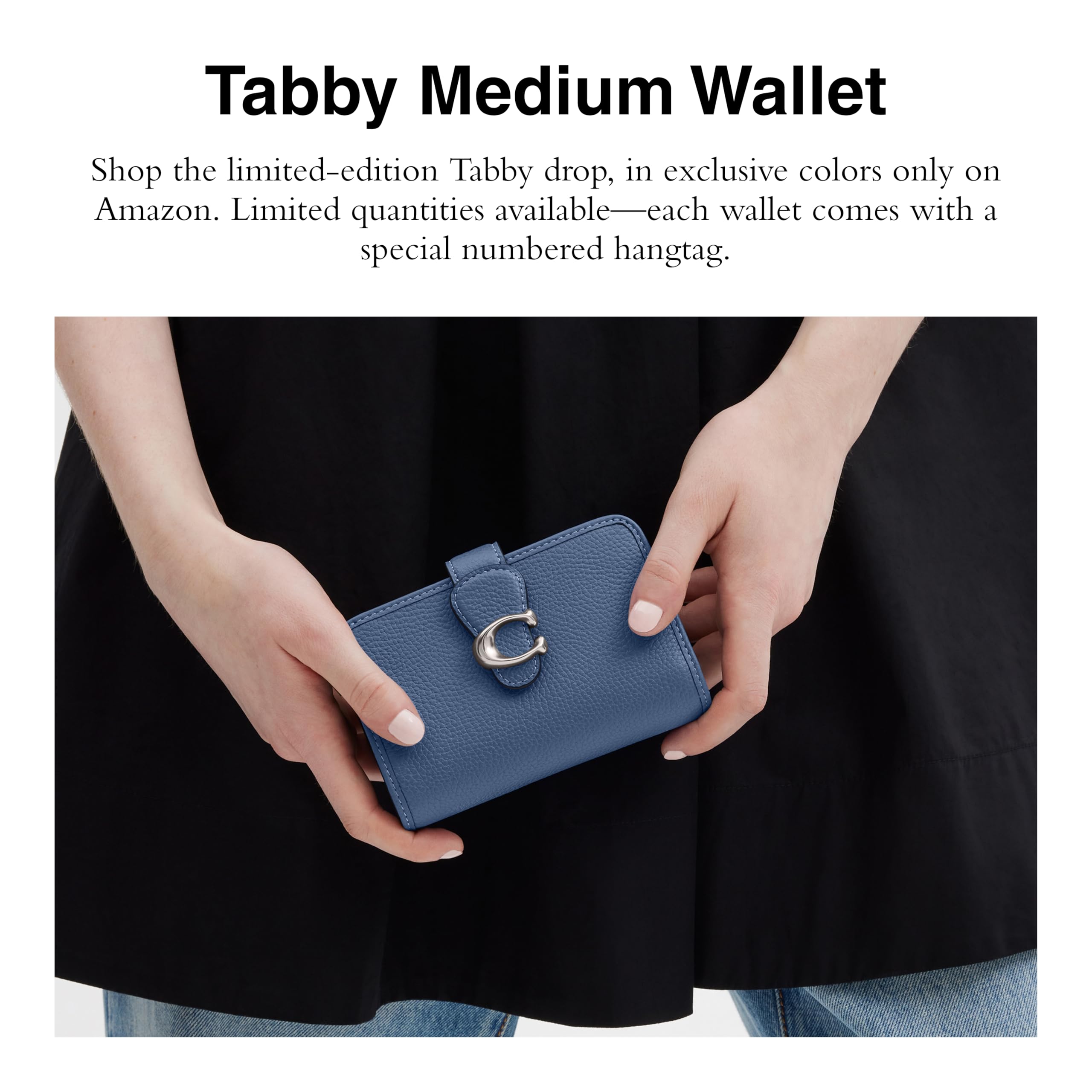 Coach Women's Polished Pebble Leather Tabby Medium Wallet in Sky Blue | Premium Leather Card Holder for Credit Cards & Cash | Perfect for Everyday Use, Travel & Gift Giving