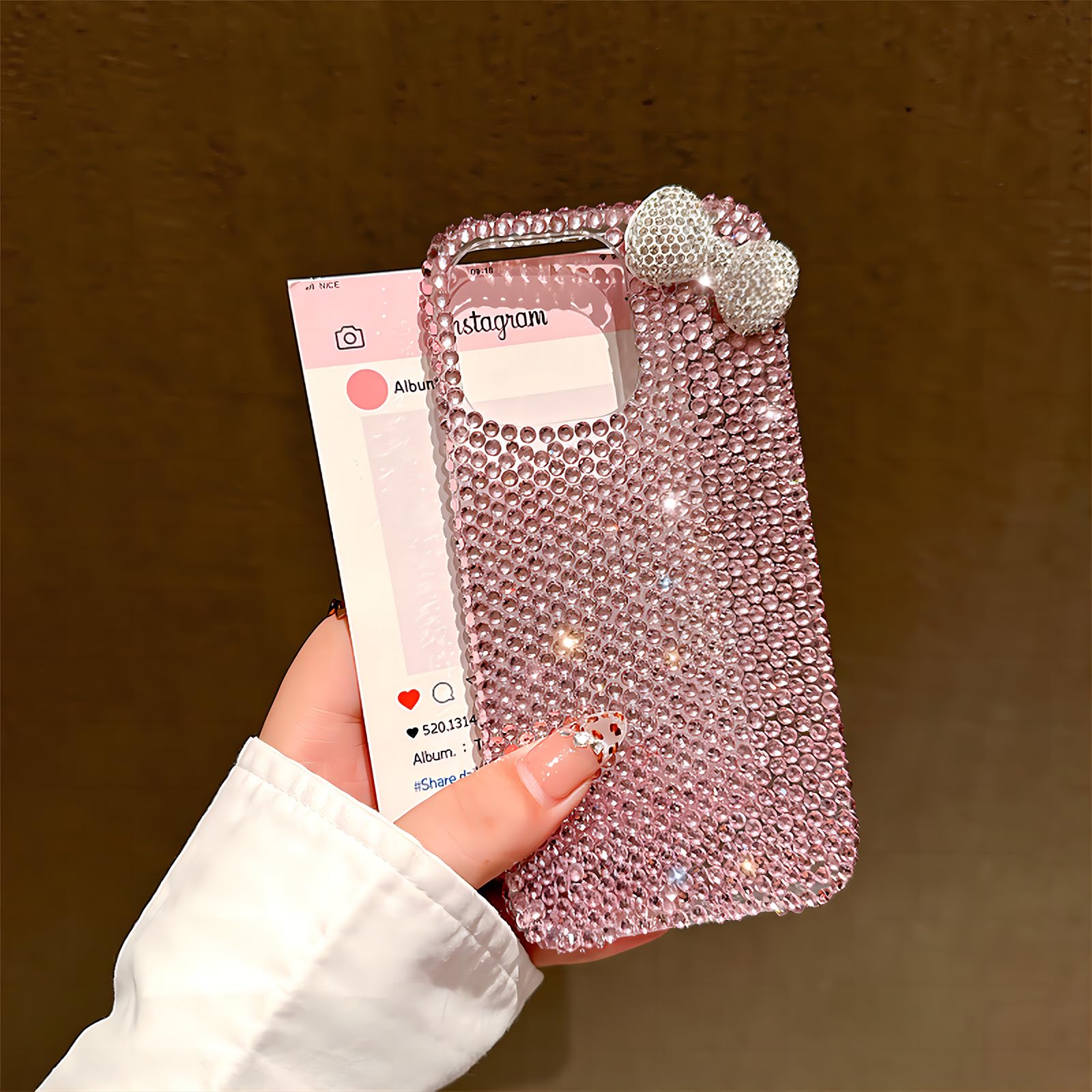 UMICASE Cute Glitter Rhinestone Bling Bow iPhone 13 Pro Max Case - Shockproof Fall Protection Phone Cover for Girls | Perfect for School, Parties & Everyday Use (White)