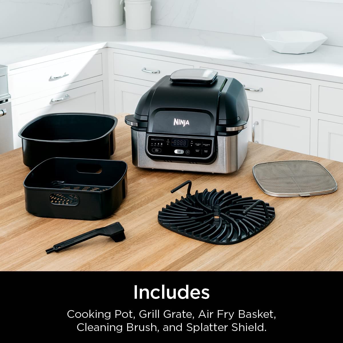 Ninja AG302HRD Foodi 5-in-1 Indoor Electric Grill with Air Fryer, Roaster, Baker & Dehydrator - Red (Renewed) | Perfect for Small Kitchens, Apartments & Healthy Cooking | Great for Grilling Steaks, Air Frying Chicken & Making Homemade Jerky