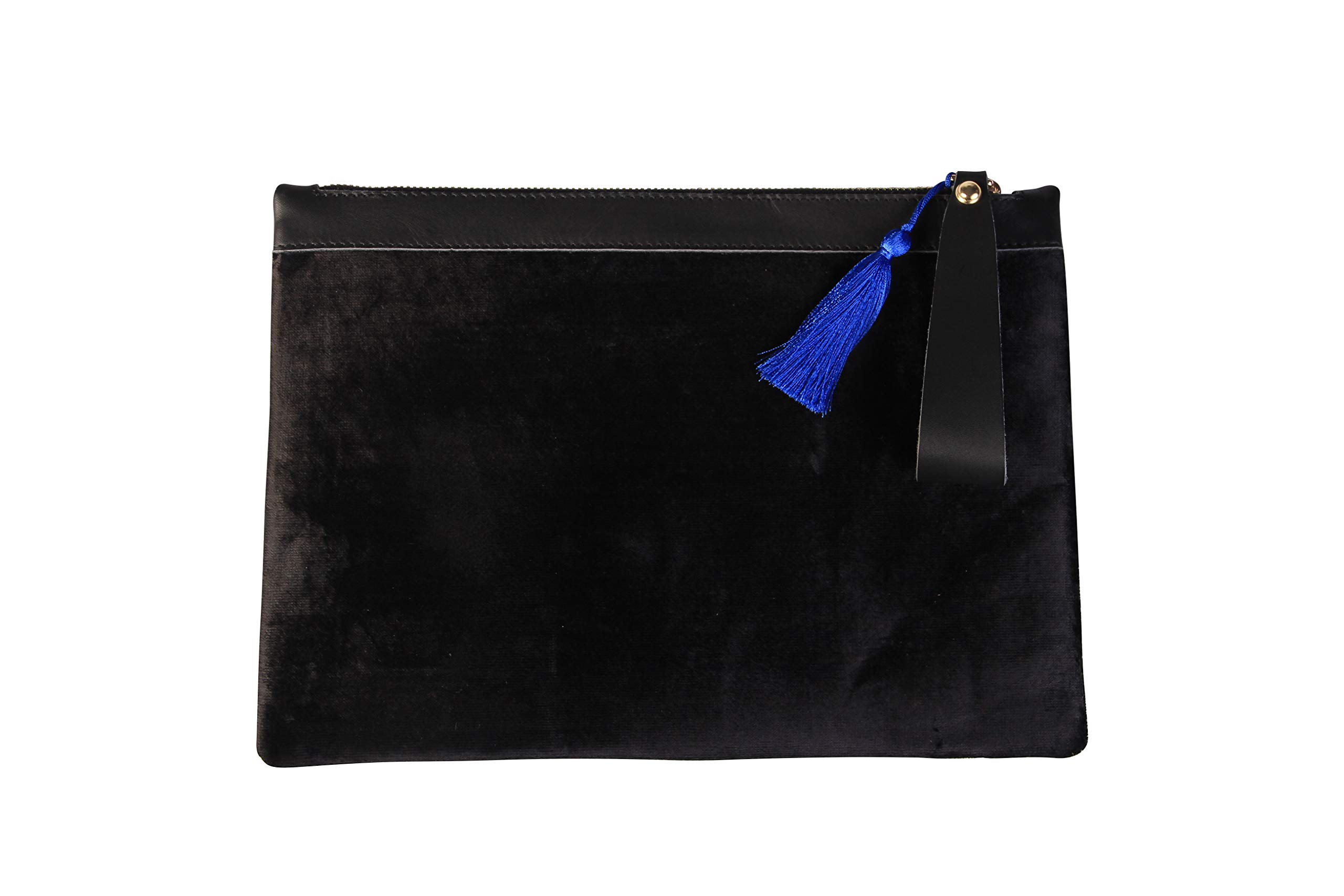 Evil Eye Embroidery Black Velvet Clutch Bag - Eyes of Ra Protection Charm - Medium Size Women's Evening Purse for Beach, Summer, Party & Wedding Occasions
