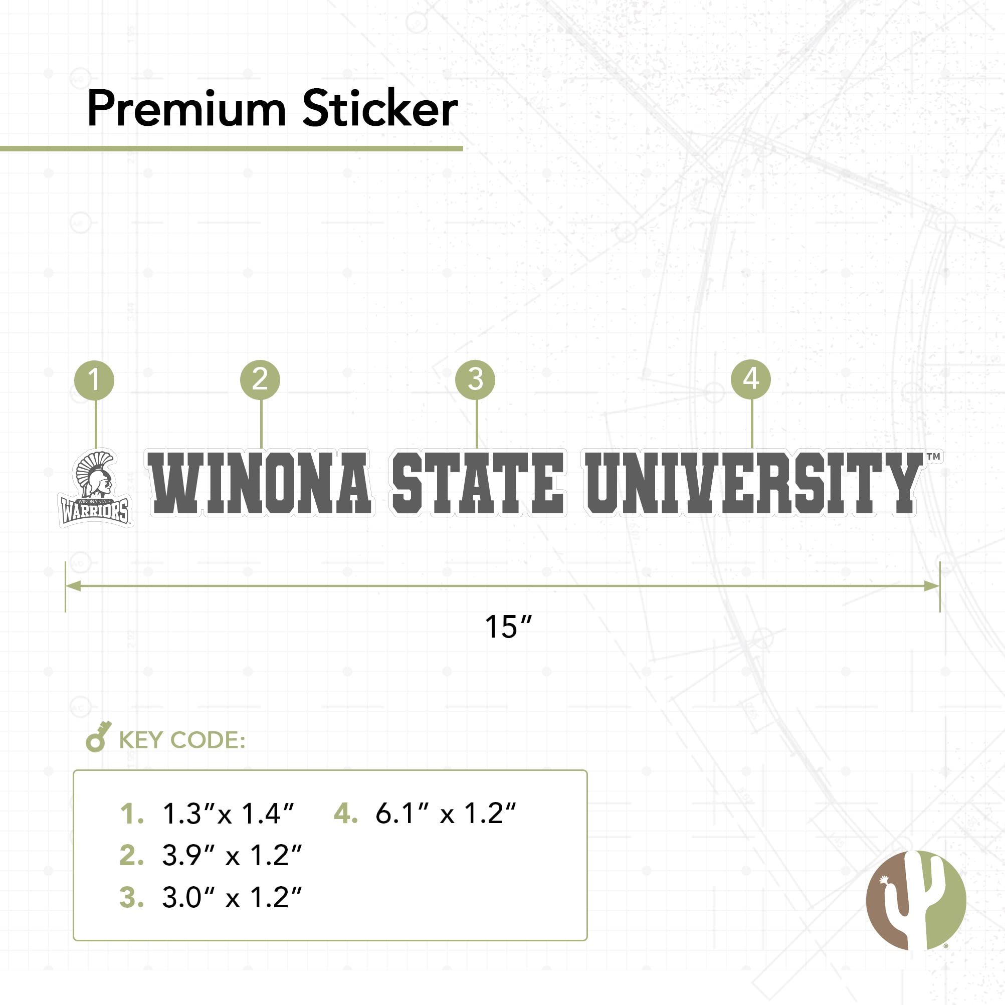 Winona State University WSU Warriors Desert Cactus Logo Vinyl Decal Sticker - 15 Inch Waterproof Laptop, Water Bottle, Car, Scrapbook Decoration for College Students and Alumni