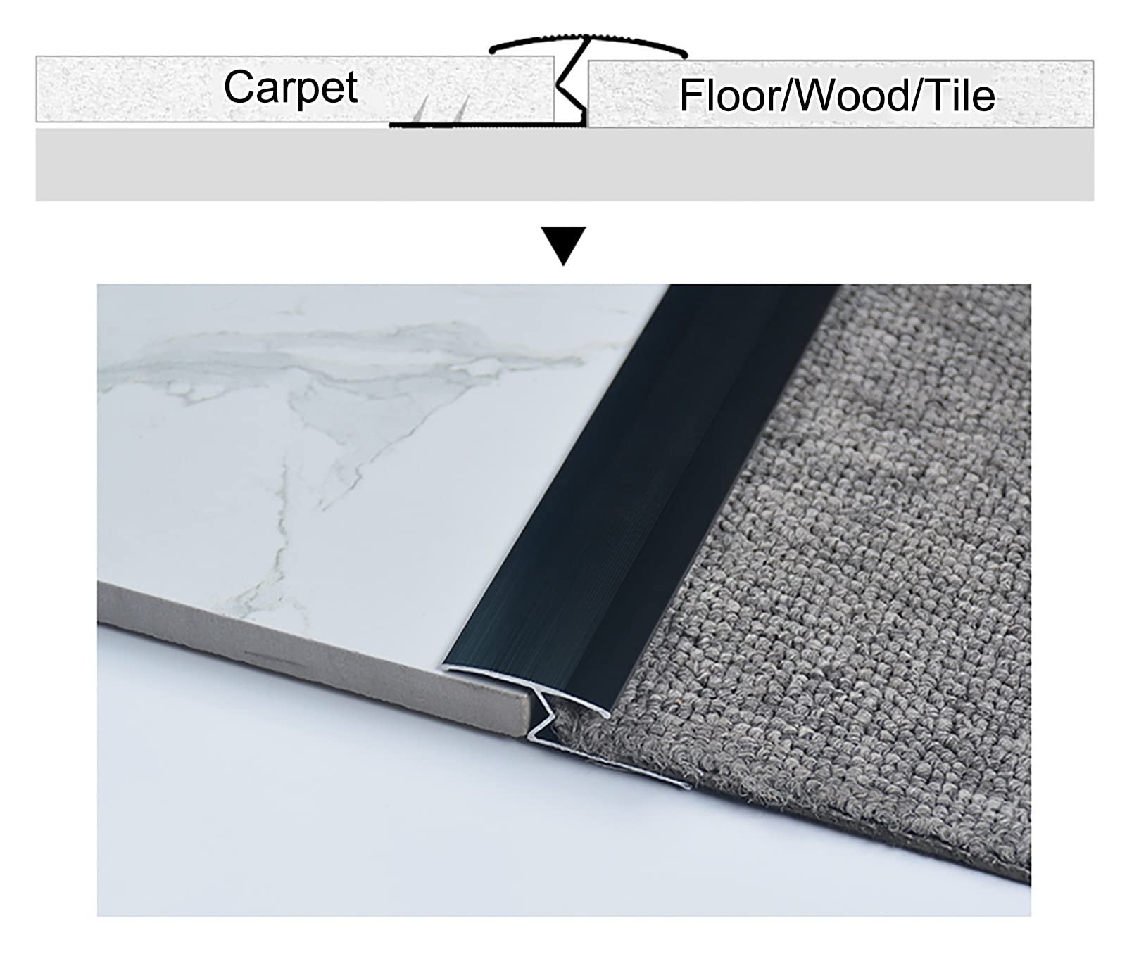 MBROS Customizable Carpet Threshold Strip - Aluminum Alloy Transition Strip for Smooth Flooring Between Carpet to Wood, Tile & Hard Floors | Perfect for Doorways, Stair Edges & Room Dividers | Durable Home & Office Flooring Solution