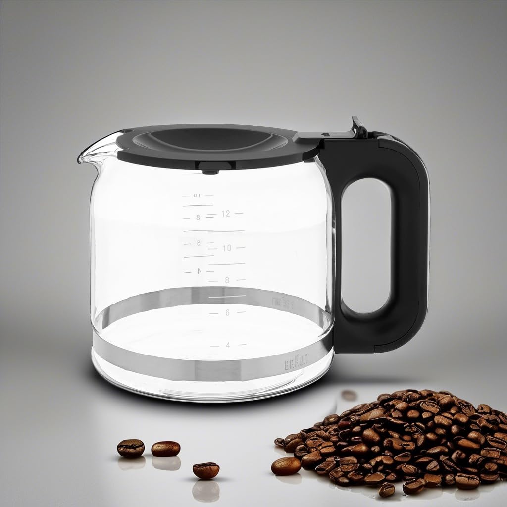 Braun BRSC005 Replacement Carafe for Braun Coffee Maker - 12 Cup Glass Carafe with Lid - Clear Coffee Pot for Braun BrewSense, MultiServe & Other Models - Perfect for Home, Office & Restaurants