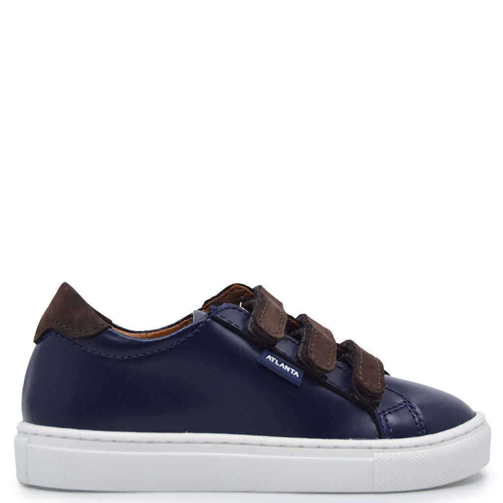 Atlanta Moccasin Blue & Brown Velcro Sneakers for Men - Comfortable Slip-On Casual Shoes for Walking, Travel & Everyday Wear