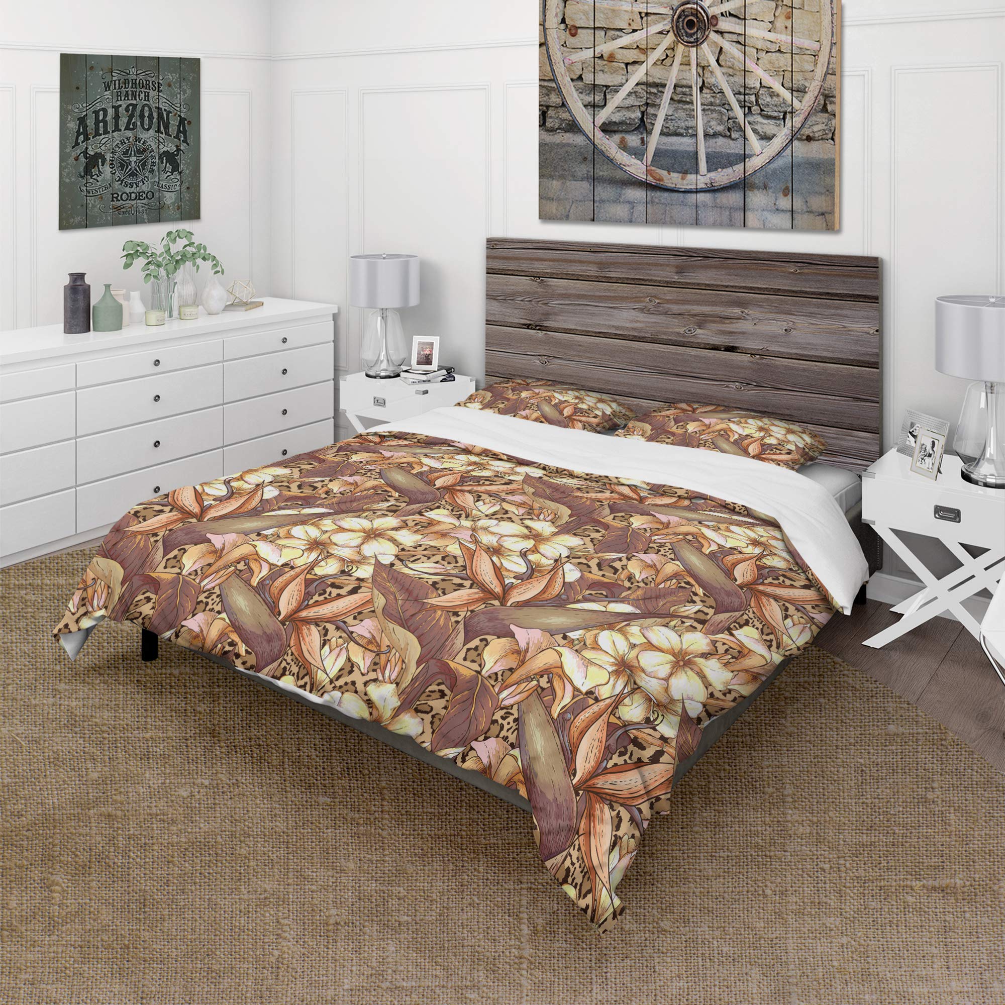 Exotic Tropical Flower Duvet Cover Set - Queen Size, 100% Cotton, Vibrant Floral Bedding for Beach House, Boho Bedroom & Summer Decor