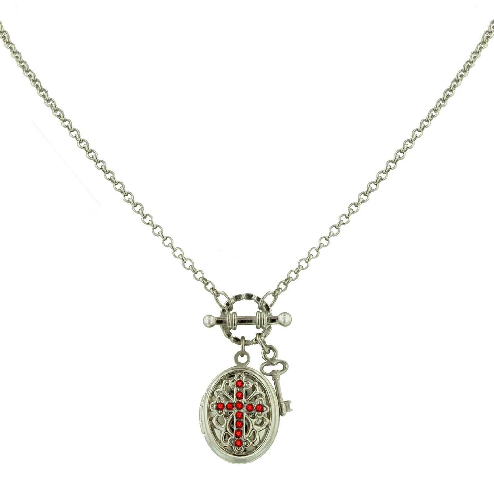 1928 Birthstone Cross Locket Necklace - Personalized Sterling Silver Pendant with 24