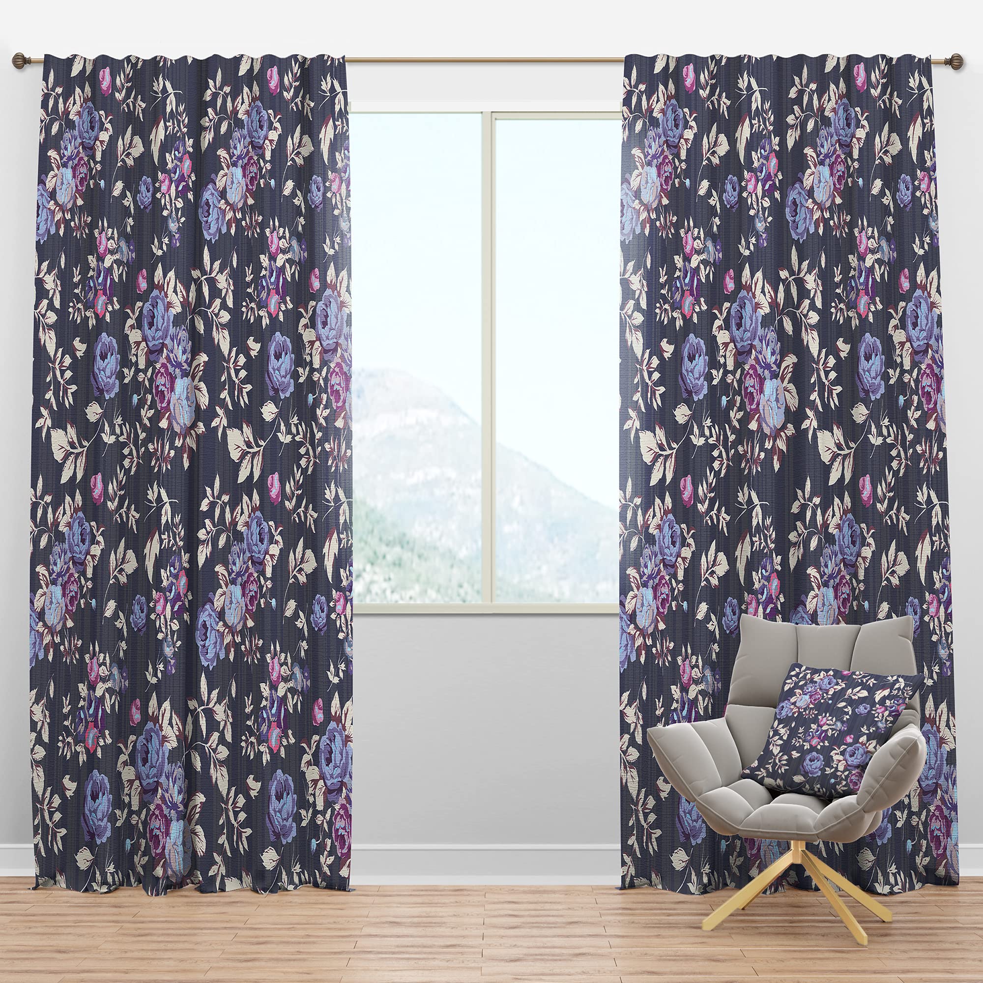 DesignQ Blackout Curtains 'Blue Roses' - Thermal Insulated Single Panel Window Drapes (52x95 inches) for Bedroom & Living Room - Noise Reducing & Energy Saving Home Decor