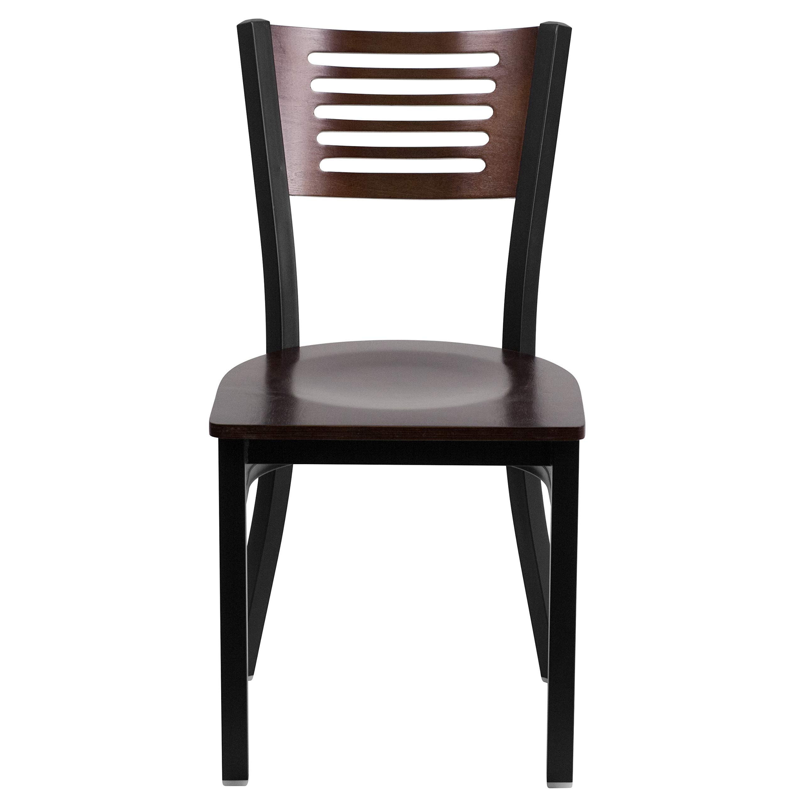 Flash Furniture HERCULES Series 2-Pack Black Metal Restaurant Chairs with Walnut Wood Back & Seat - Durable Commercial Dining Chairs for Restaurants, Cafes, and Outdoor Patios